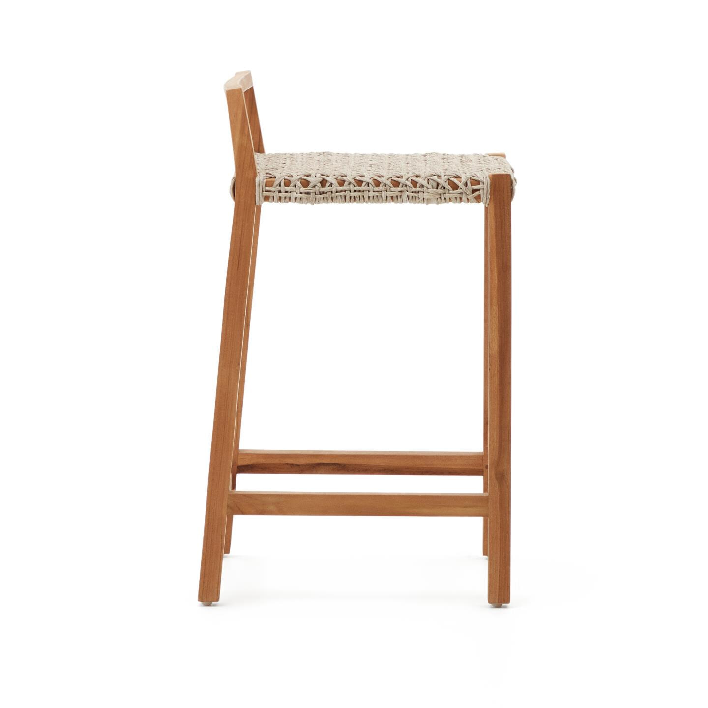 Kave Home Barkruk 'Giverola' Teakhout en gevlochten touw (zithoogte 67cm)