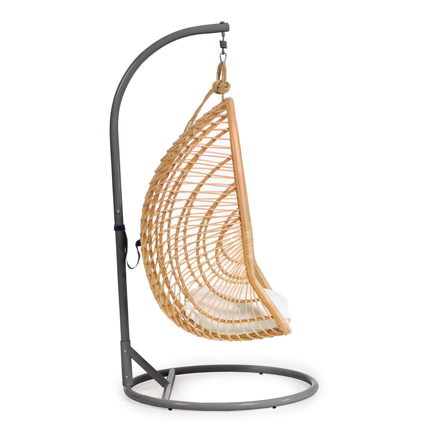 Kave Home Hangstoel 'Ekaterina' Met standaard, Rotan, kleur Naturel/Donkergrijs