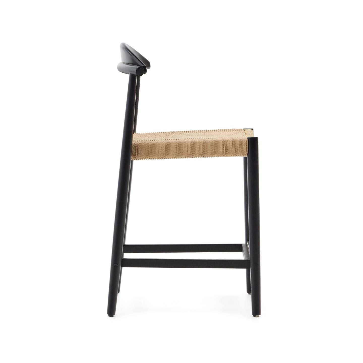 Kave Home Barkruk 'Nina' kleur Zwart/Naturel (zithoogte 62cm)