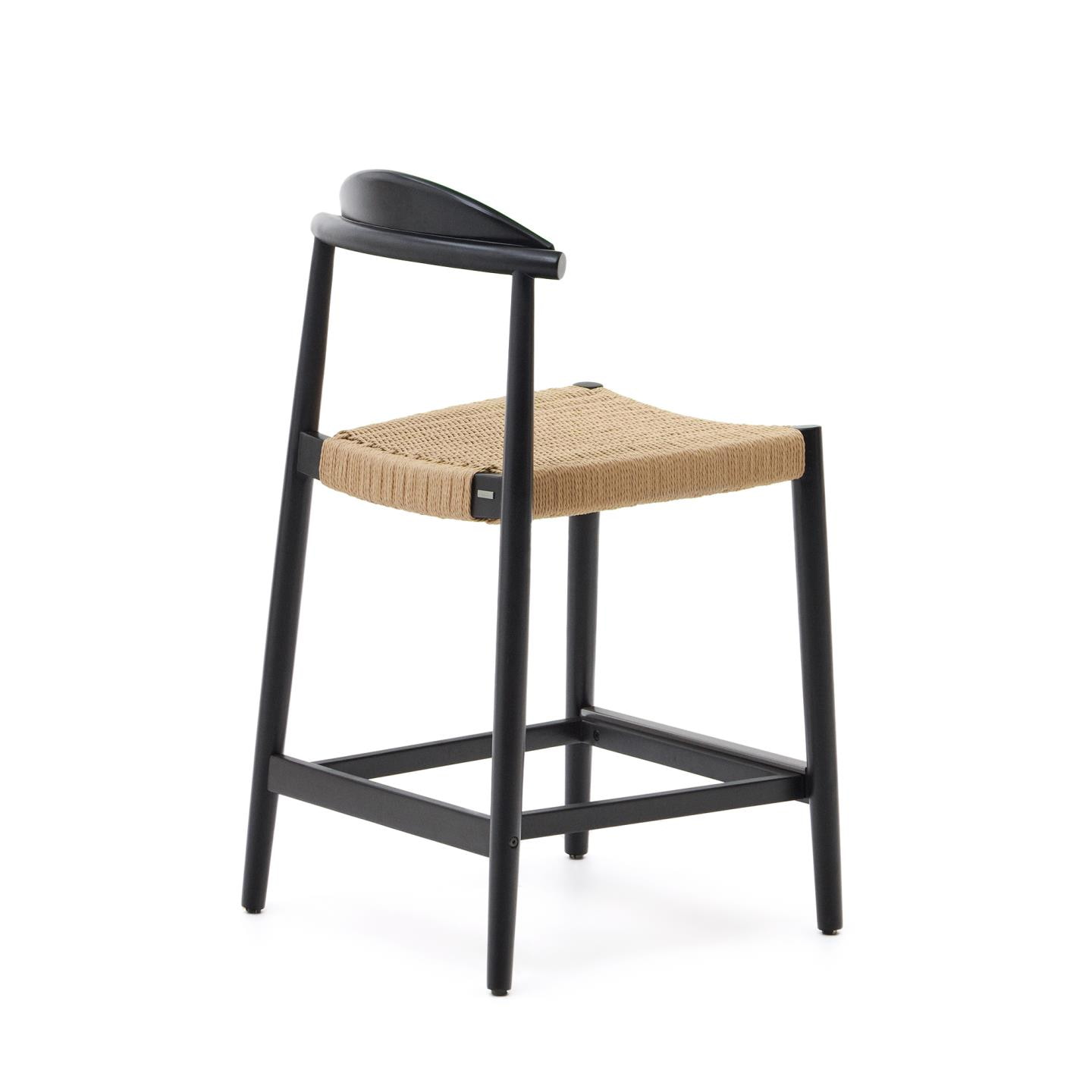 Kave Home Barkruk 'Nina' kleur Zwart/Naturel (zithoogte 62cm)