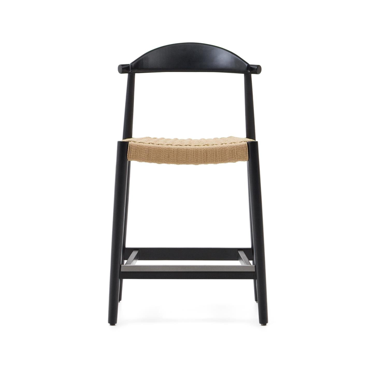 Kave Home Barkruk 'Nina' kleur Zwart/Naturel (zithoogte 62cm)