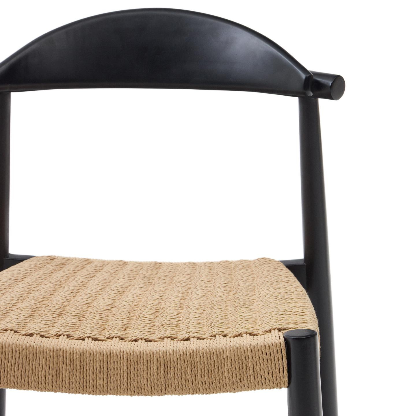 Kave Home Barkruk 'Nina' kleur Zwart/Naturel (zithoogte 62cm)