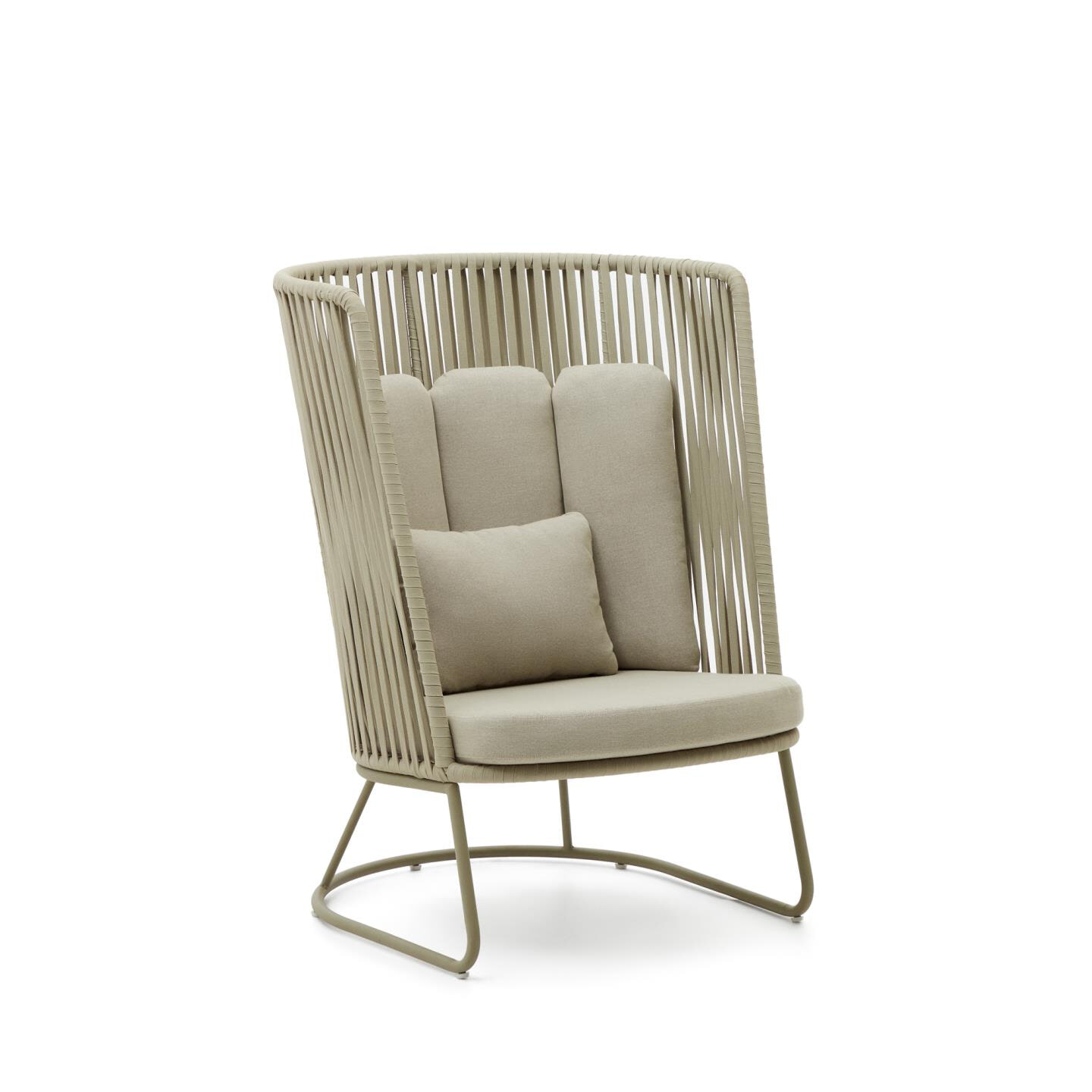 Kave Home Outdoor Fauteuil 'Saconca' Met hoge rug, Gevlochten touw, kleur Groen