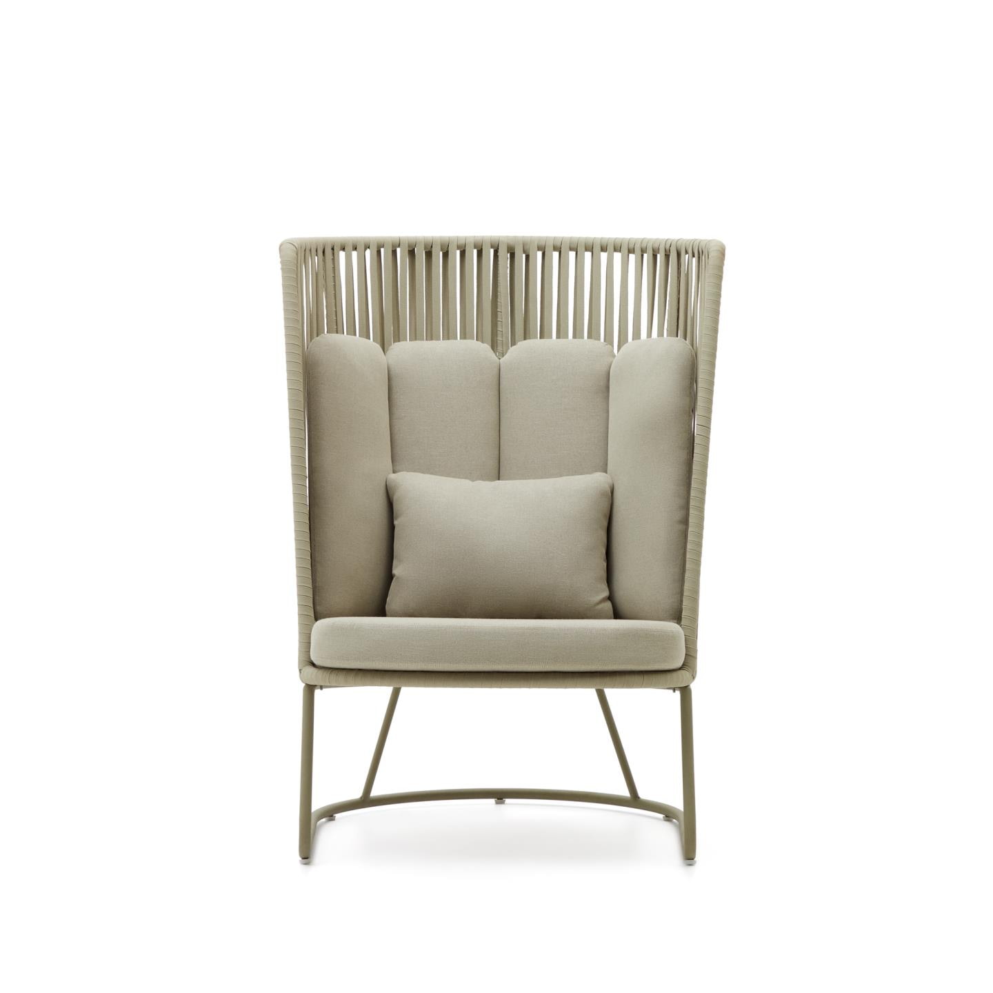 Kave Home Outdoor Fauteuil 'Saconca' Met hoge rug, Gevlochten touw, kleur Groen