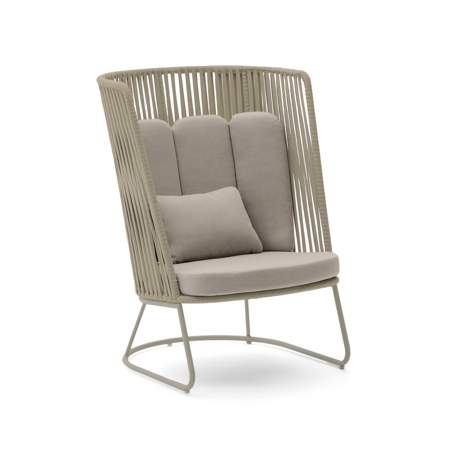 Kave Home Outdoor Fauteuil 'Saconca' Met hoge rug, Gevlochten touw, kleur Beige