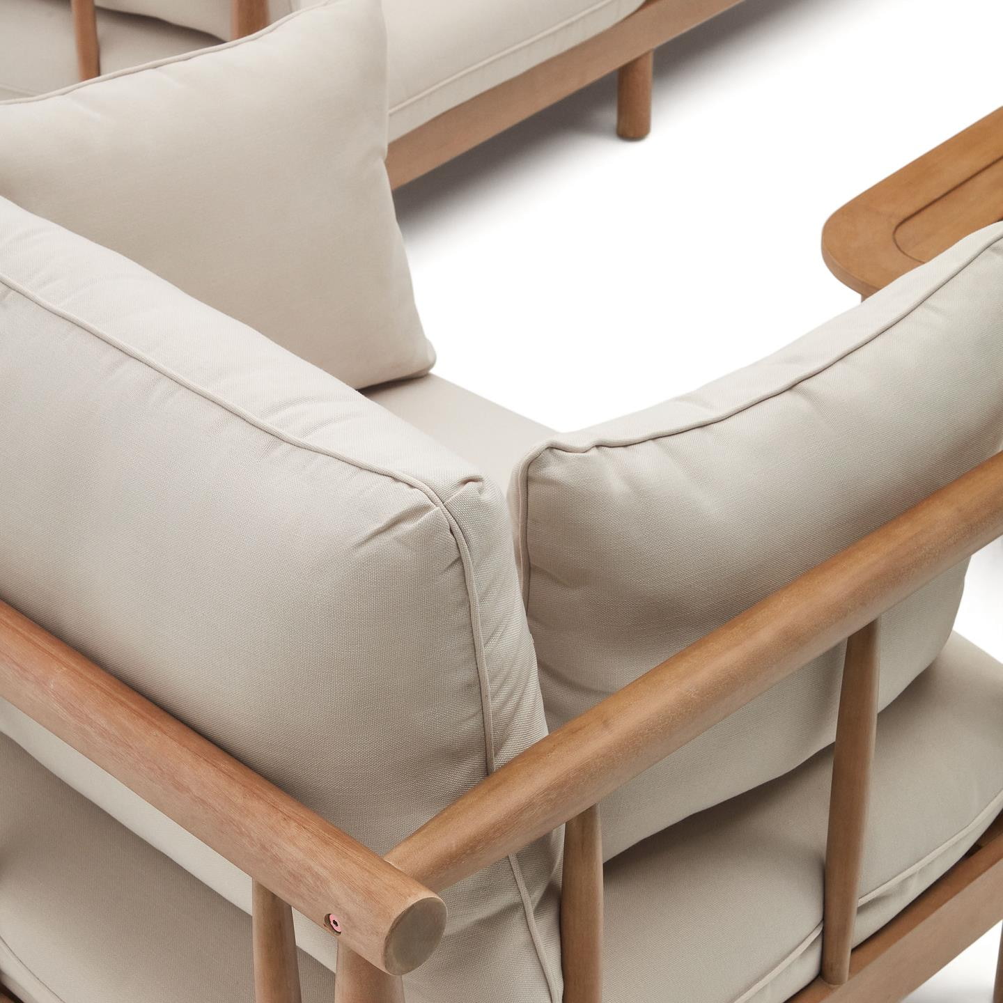 Kave Home Loungeset 'Sacova' Eucalyptushout, Met 2 fauteuils, 2-zitsbank en salontafel