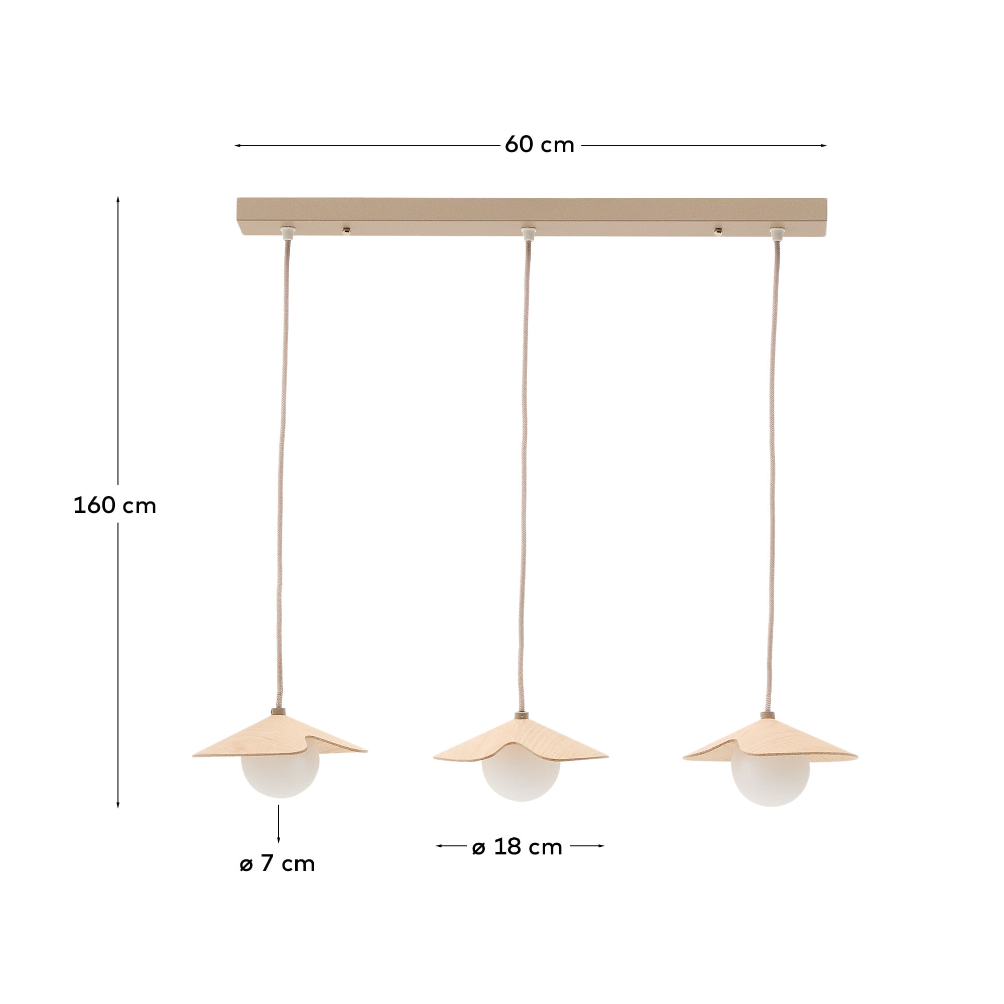 Kave Home Hanglamp 'Wilara' Eiken en glas, 3-lamps