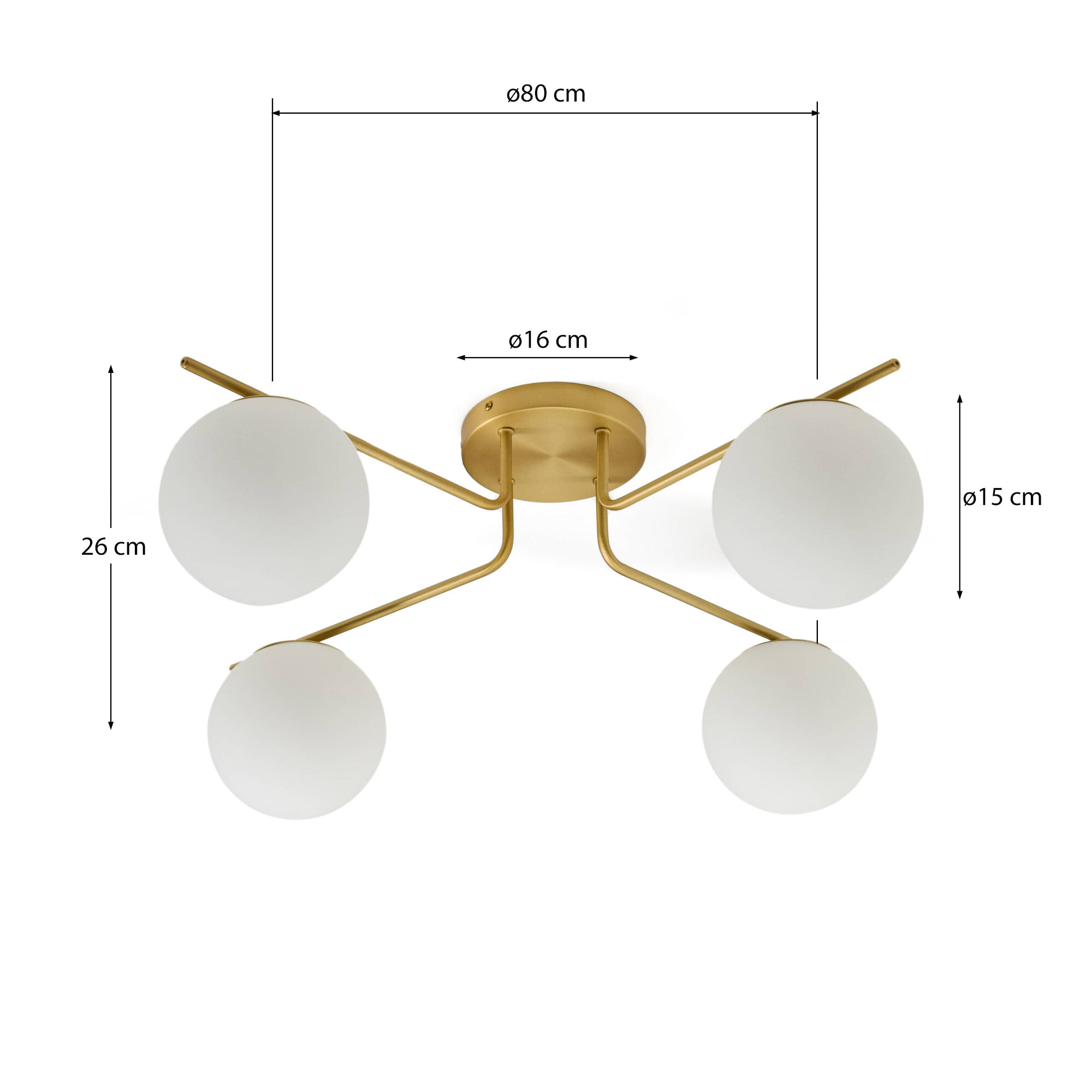 Kave Home Plafondlamp 'Brisia' Glas en messing, 4-lamps