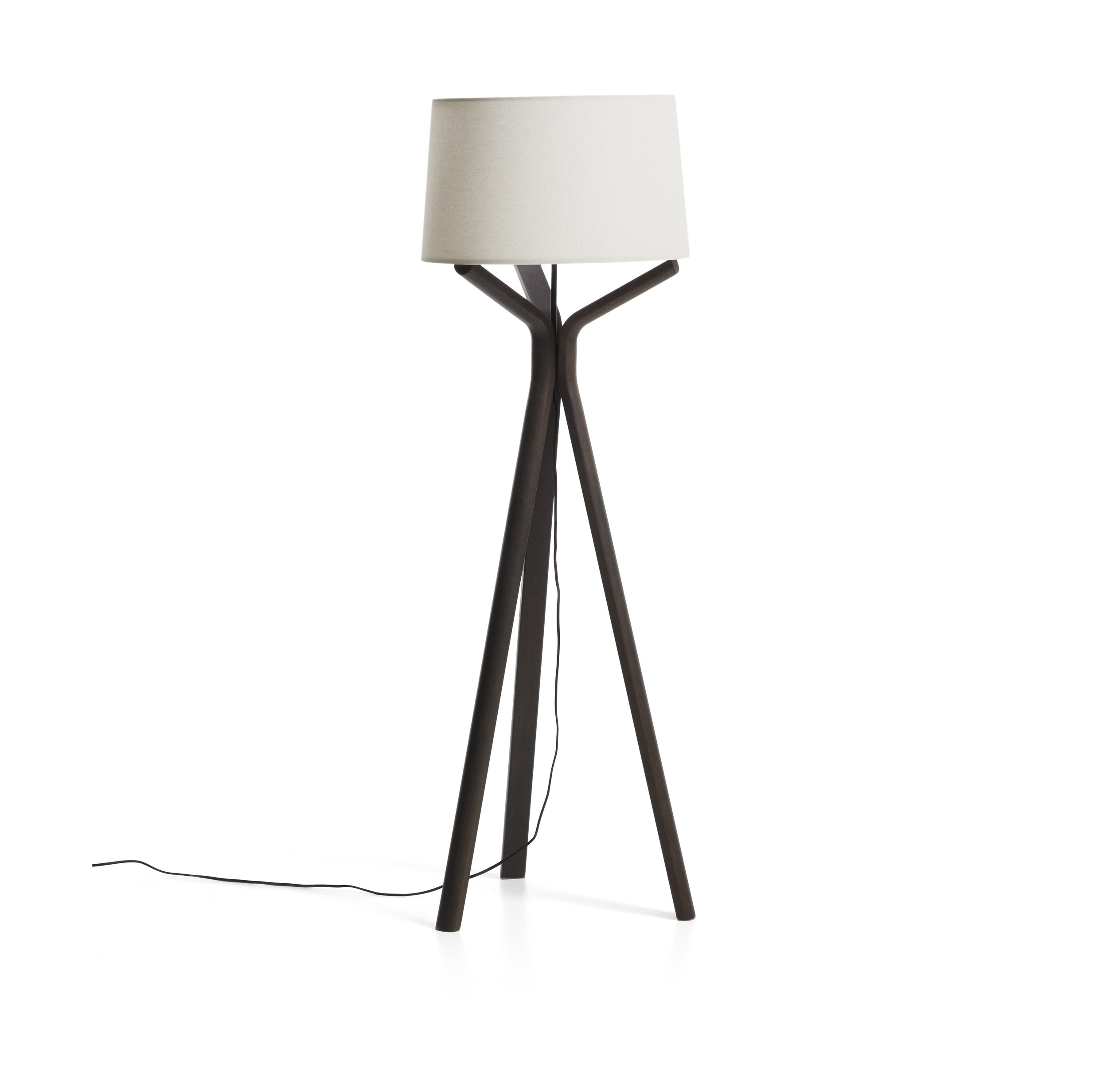 Kave Home Vloerlamp Ubira Essenhout en stof, 150cm - Donkerbruin