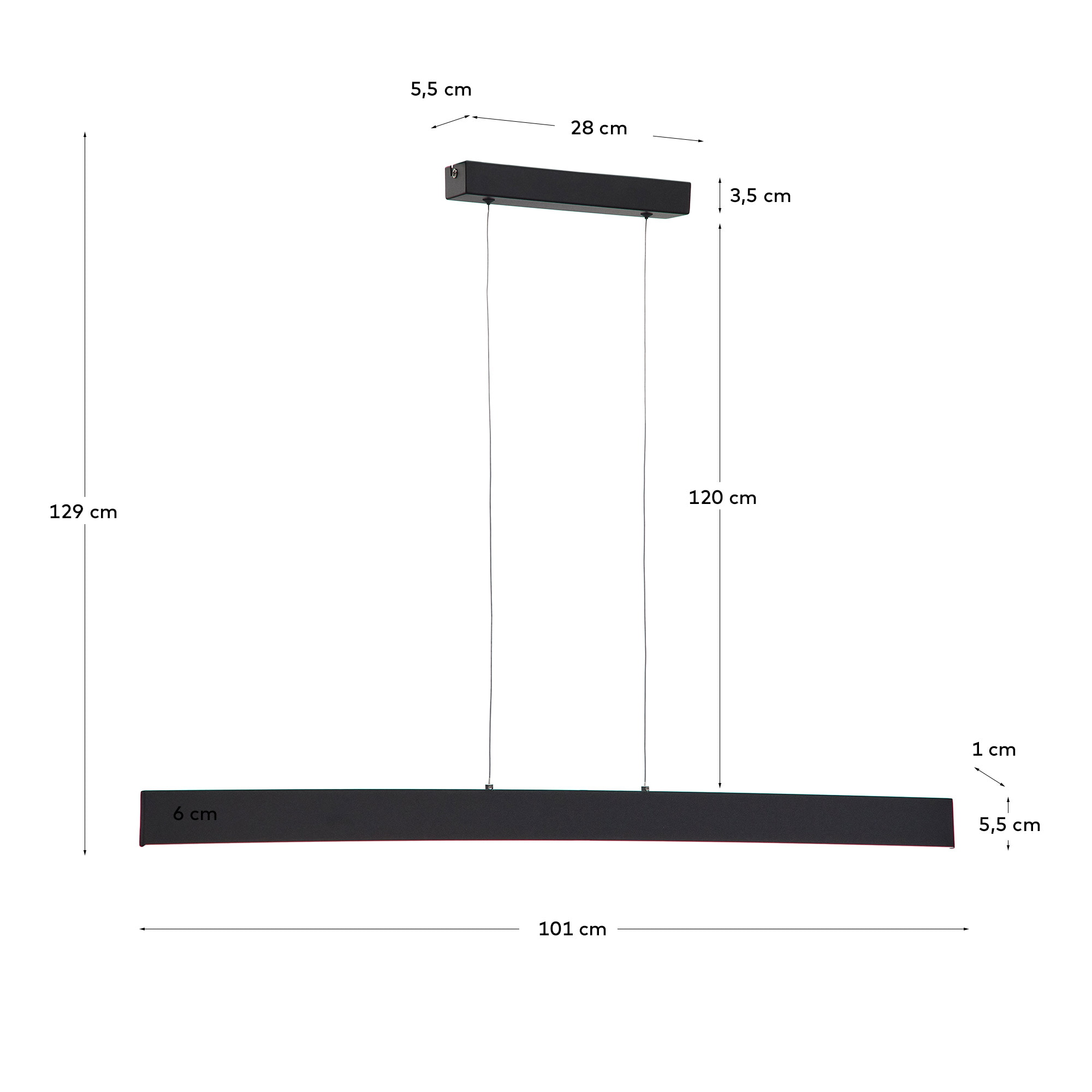 Kave Home Hanglamp 'Boadella' LED-balk, 100cm, kleur Zwart
