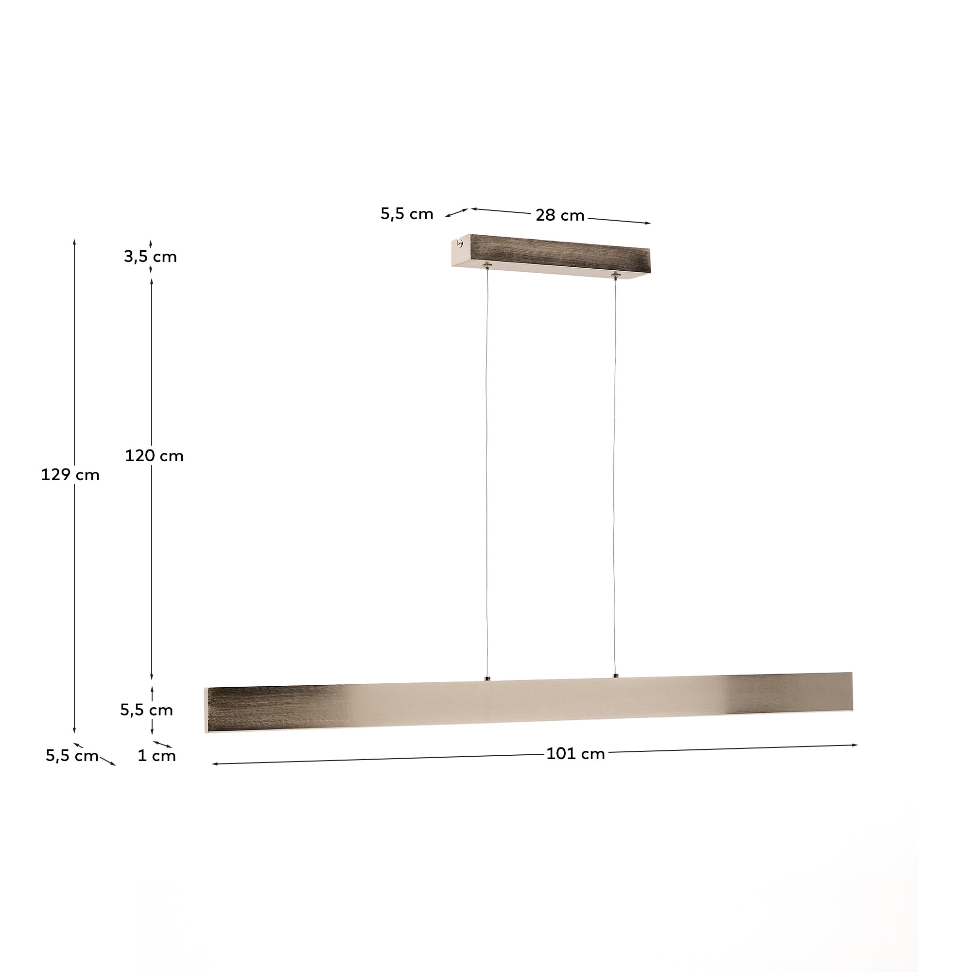 Kave Home Hanglamp 'Boadella' LED-balk, 100cm, kleur Zilver
