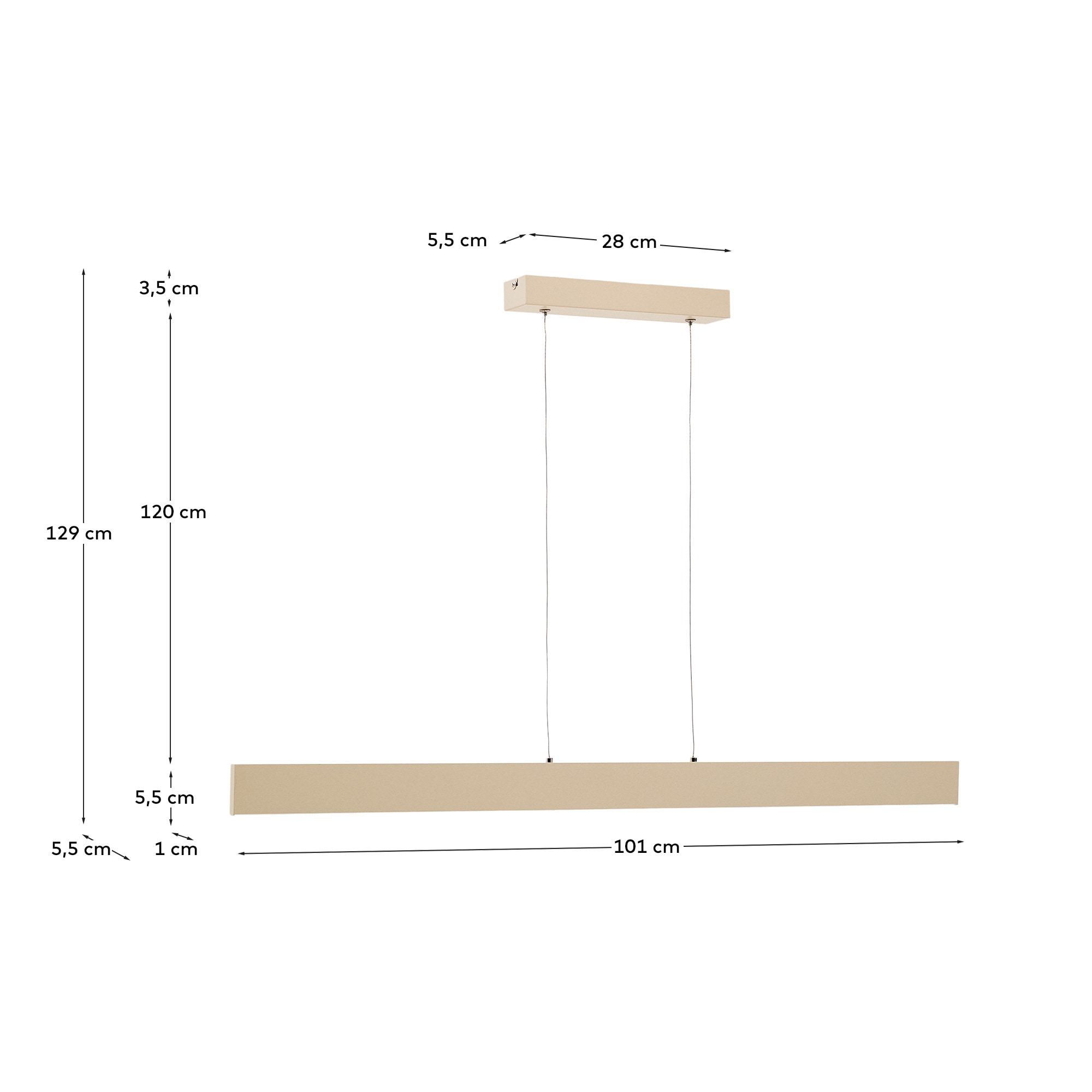Kave Home Hanglamp 'Boadella' LED-balk, 100cm, kleur Beige
