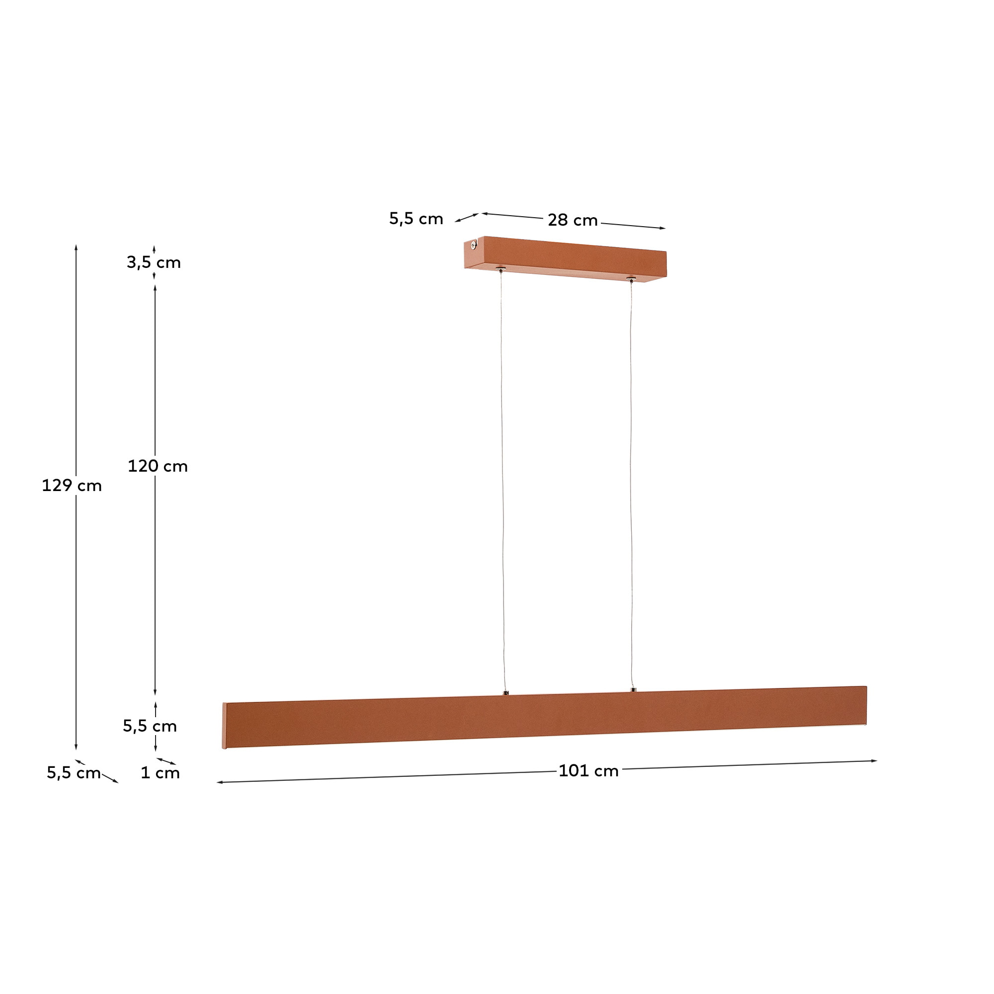 Kave Home Hanglamp 'Boadella' LED-balk, 100cm, kleur Terracotta
