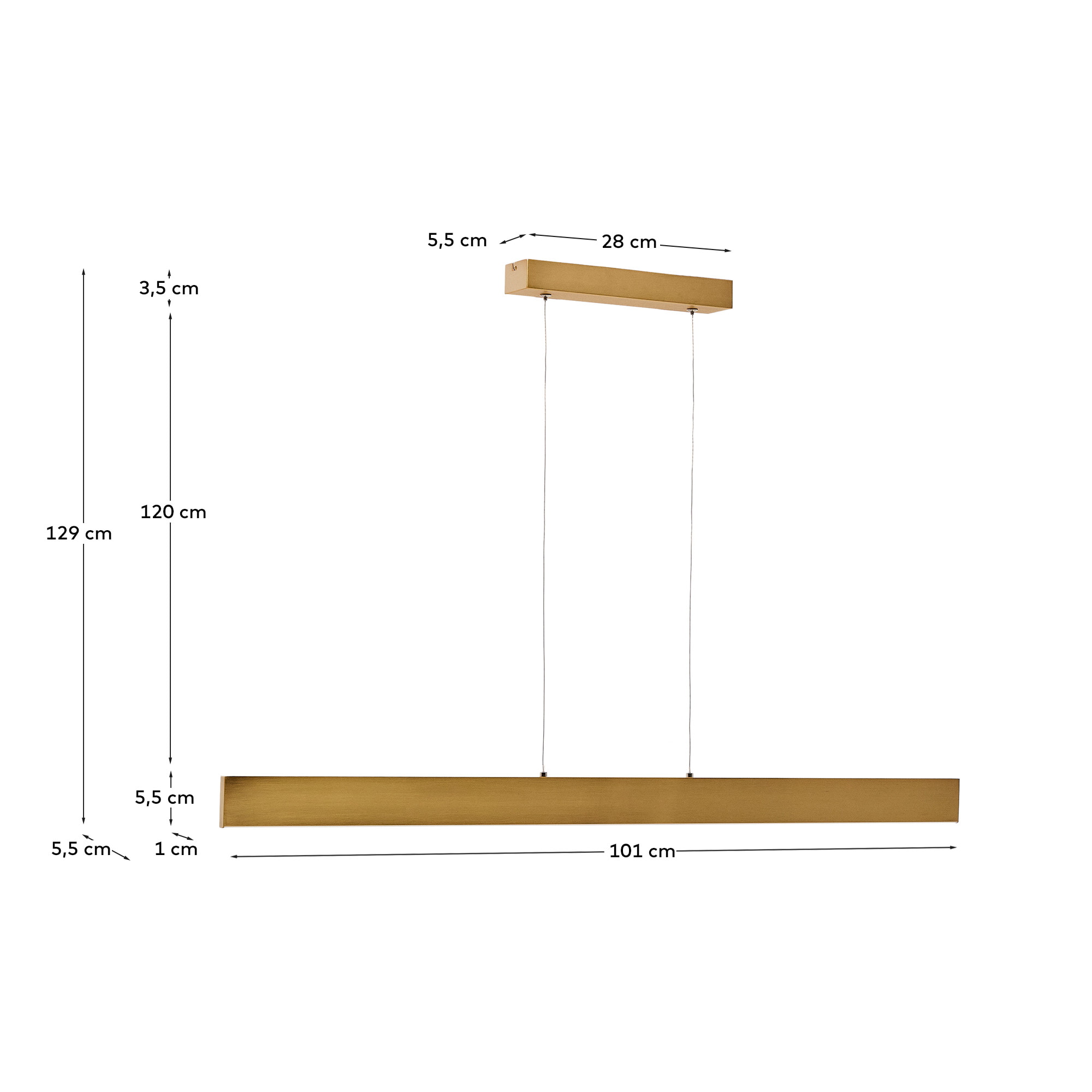 Kave Home Hanglamp 'Boadella' LED-balk, 100cm, kleur Goud