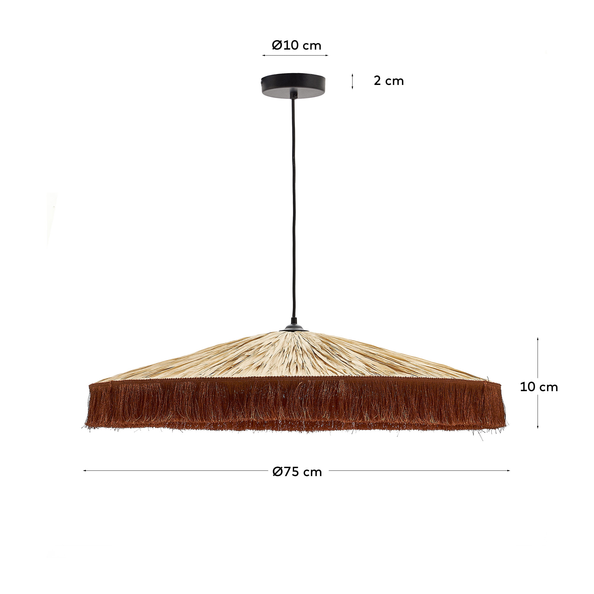 Kave Home Hanglamp 'Pollensa' Raffia, 75cm, kleur naturel / terracotta