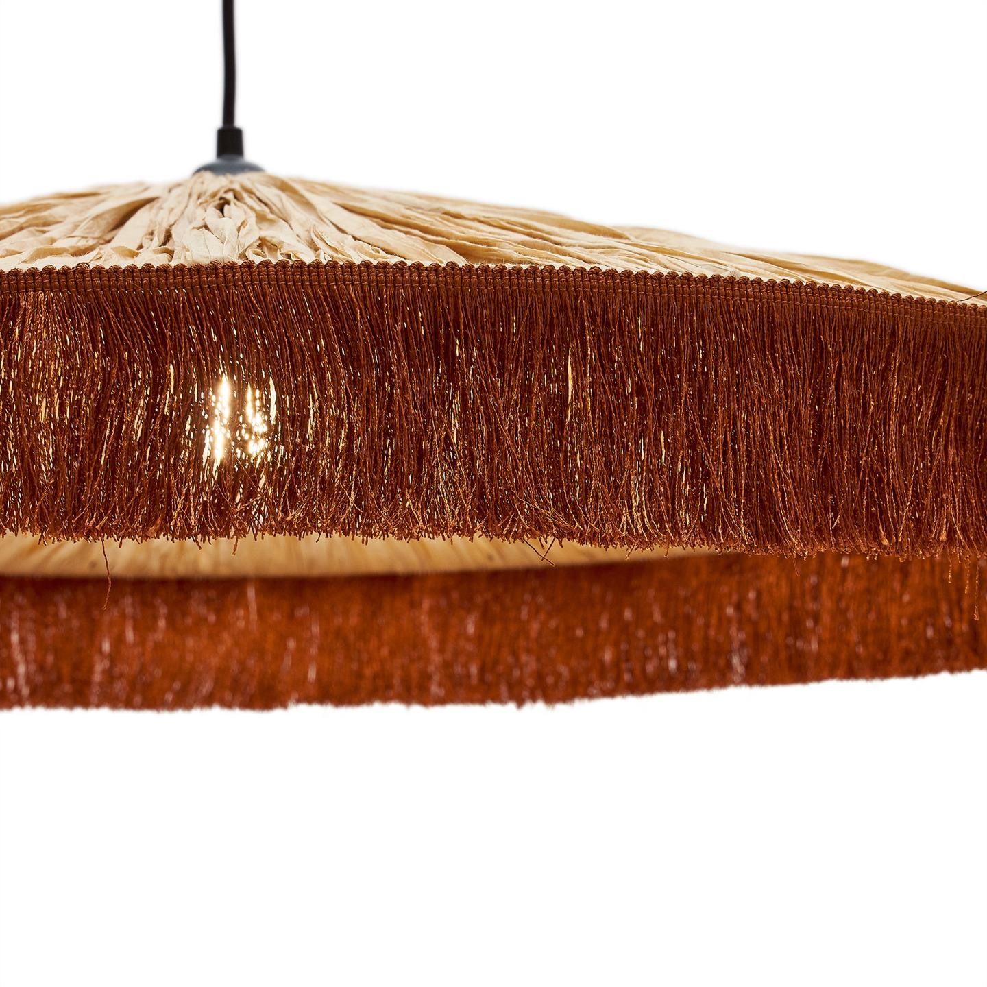 Kave Home Hanglamp 'Pollensa' Raffia, 75cm, kleur naturel / terracotta