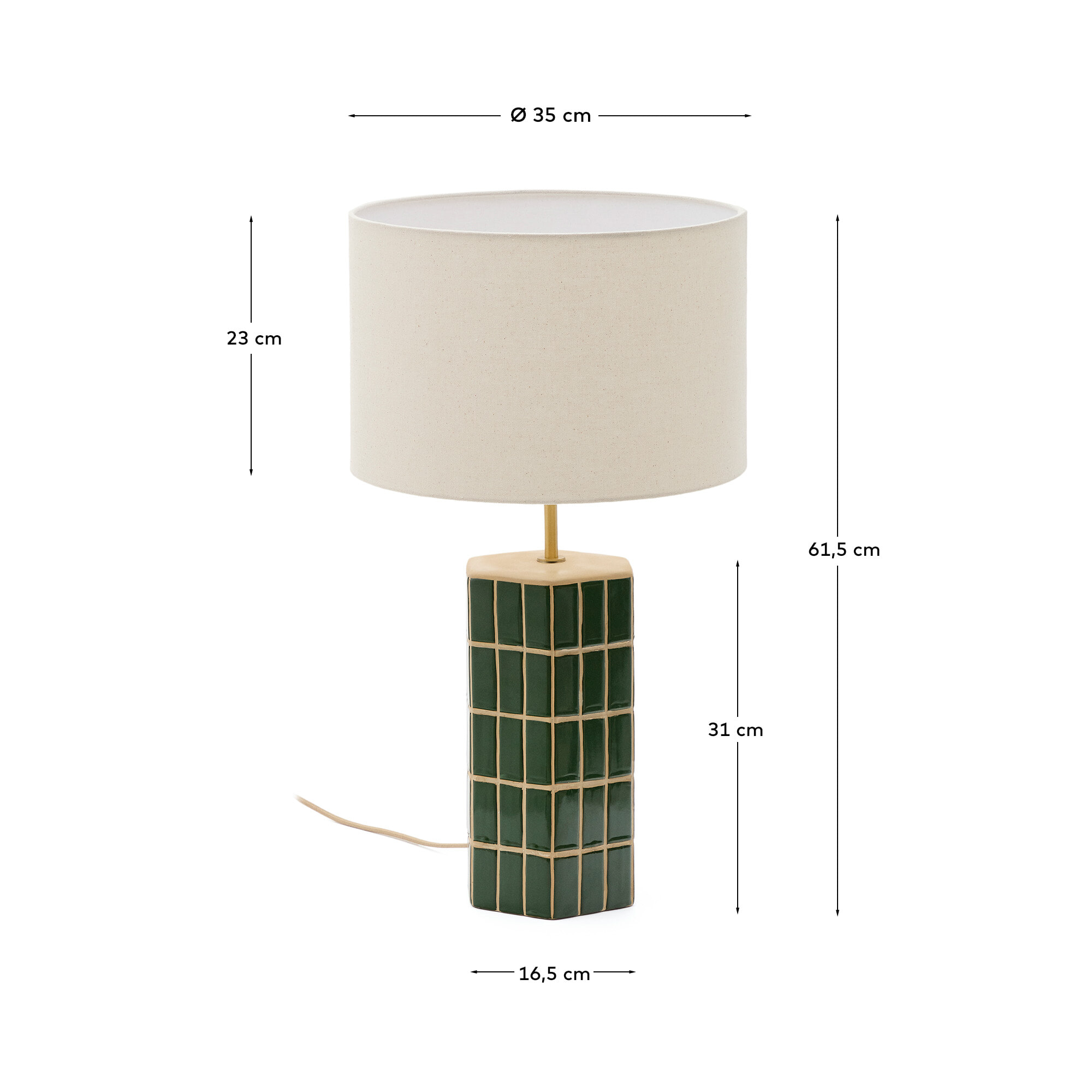 Kave Home Tafellamp 'Rue' Keramiek incl. kap, kleur groen / ecru