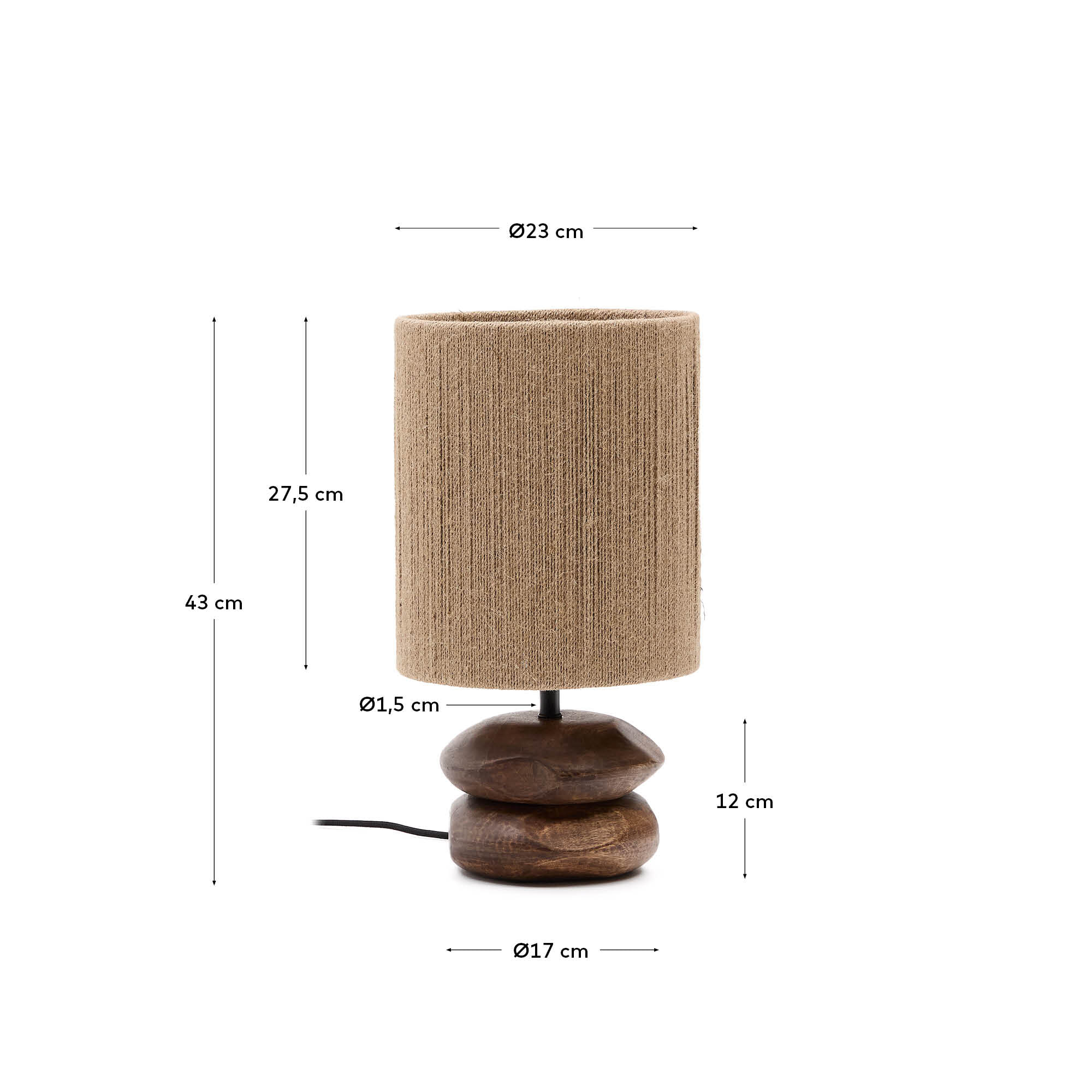 Kave Home Tafellamp 'Kor' Acaciahout en jute, 43cm hoog