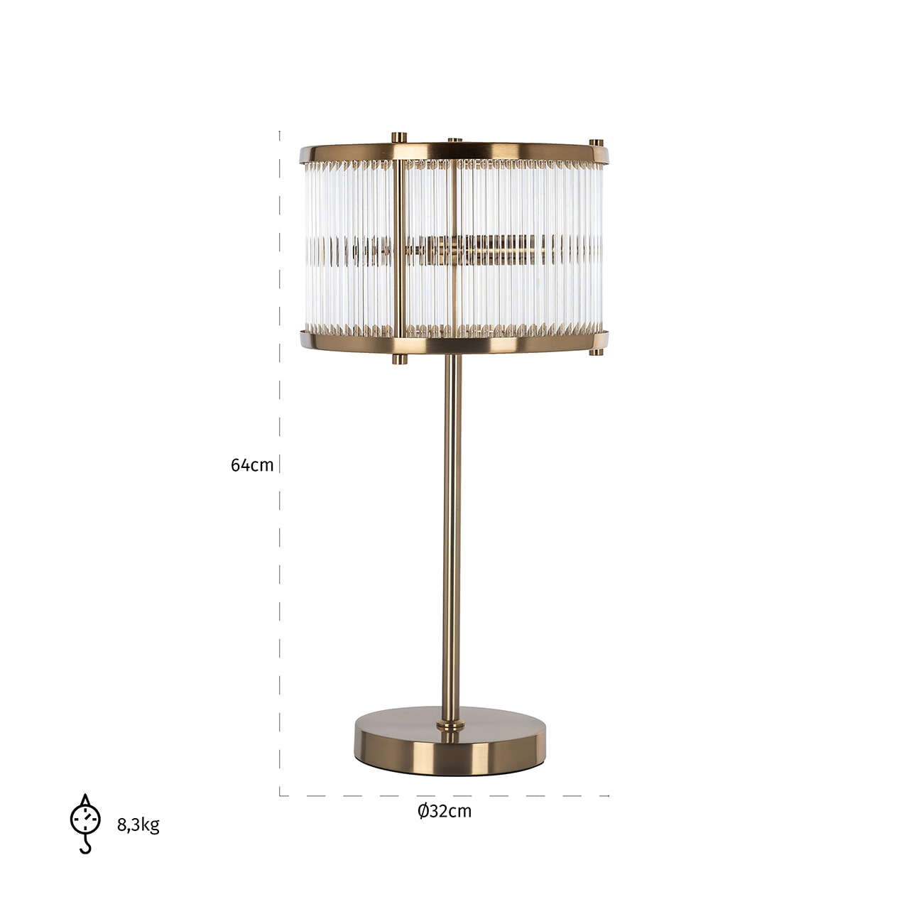 Richmond Tafellamp 'Loiza' 64cm hoog, kleur Brushed Gold