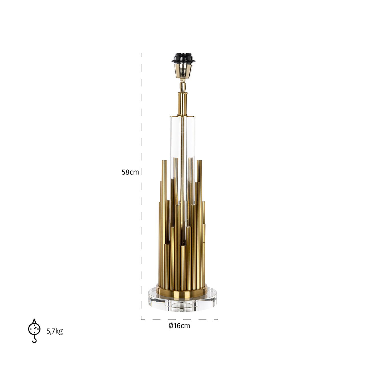 Richmond Tafellamp 'Dex' 58cm hoog, kleur Brushed Gold (excl. kap)