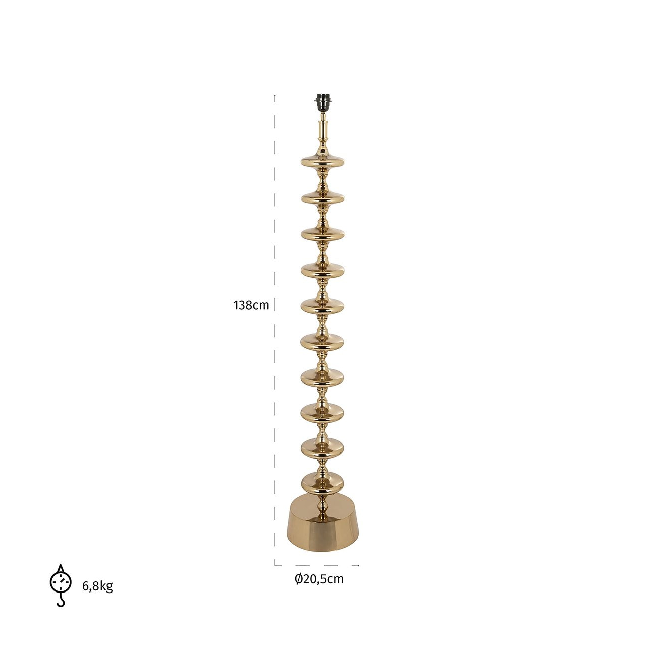 Richmond Vloerlamp 'Jane' 138cm, kleur Goud (excl. kap)