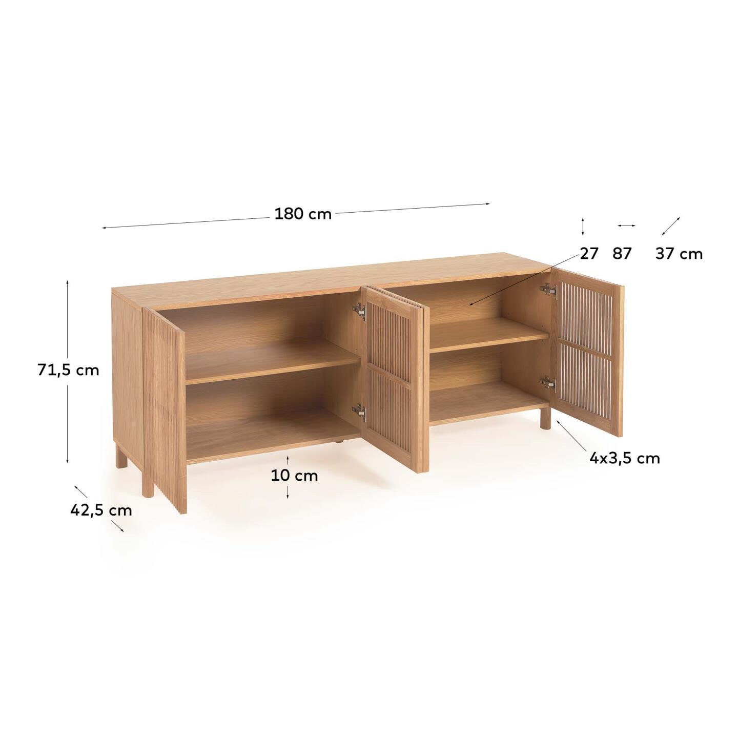 Kave Home Dressoir 'Beyla' Eikenhout, 180cm, kleur Naturel
