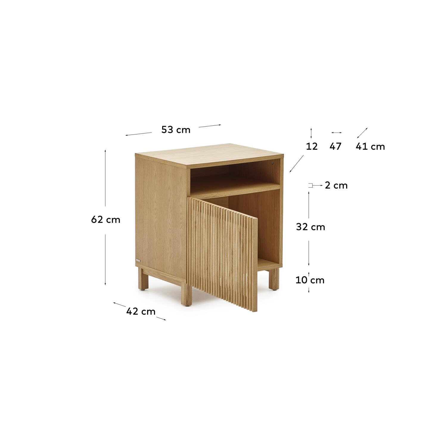 Kave Home Nachtkastje 'Beyla' Eikenhout, 53 x 62cm, kleur Naturel