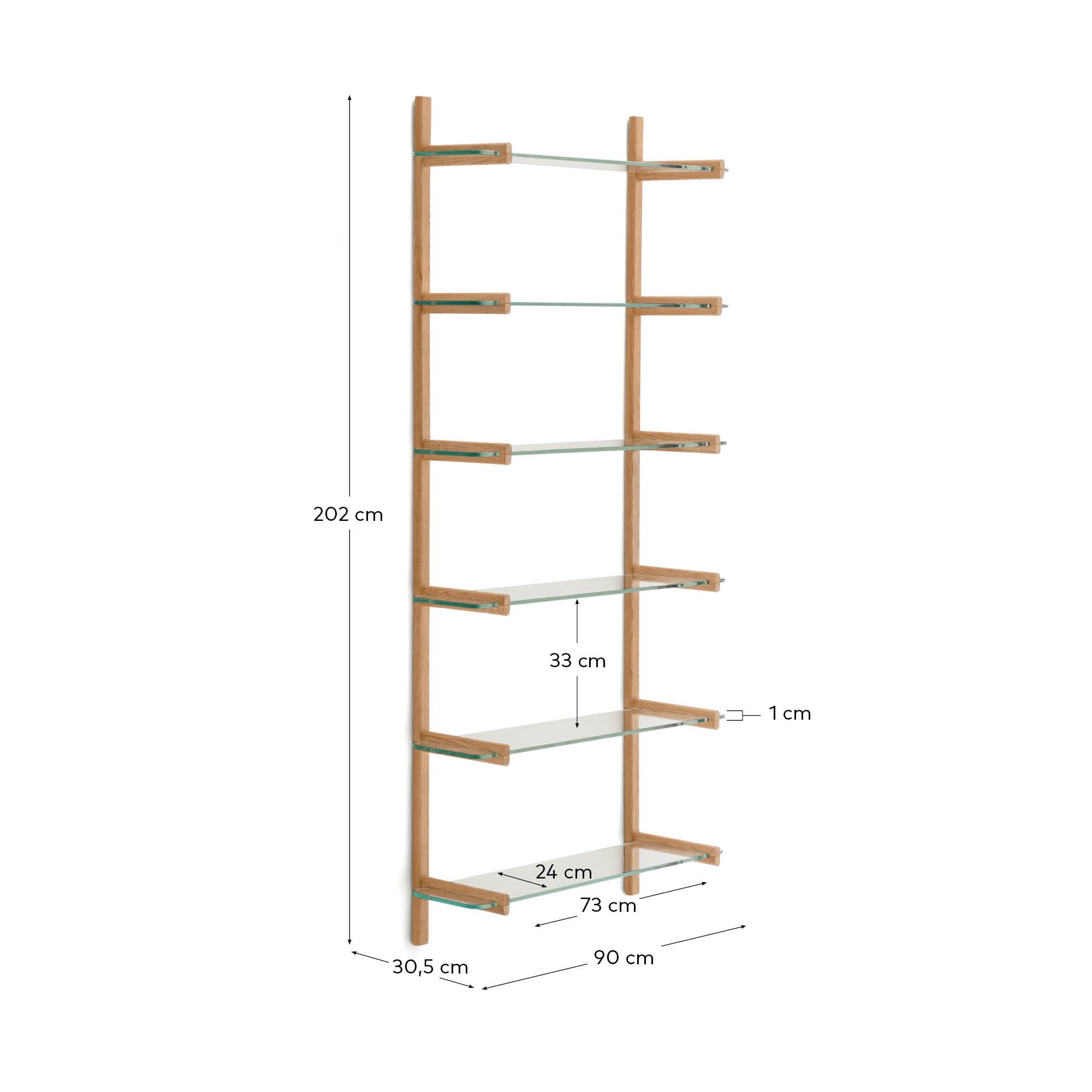Kave Home Wandrek 'Sitra' Eikenhout en glas, 202 x 90cm