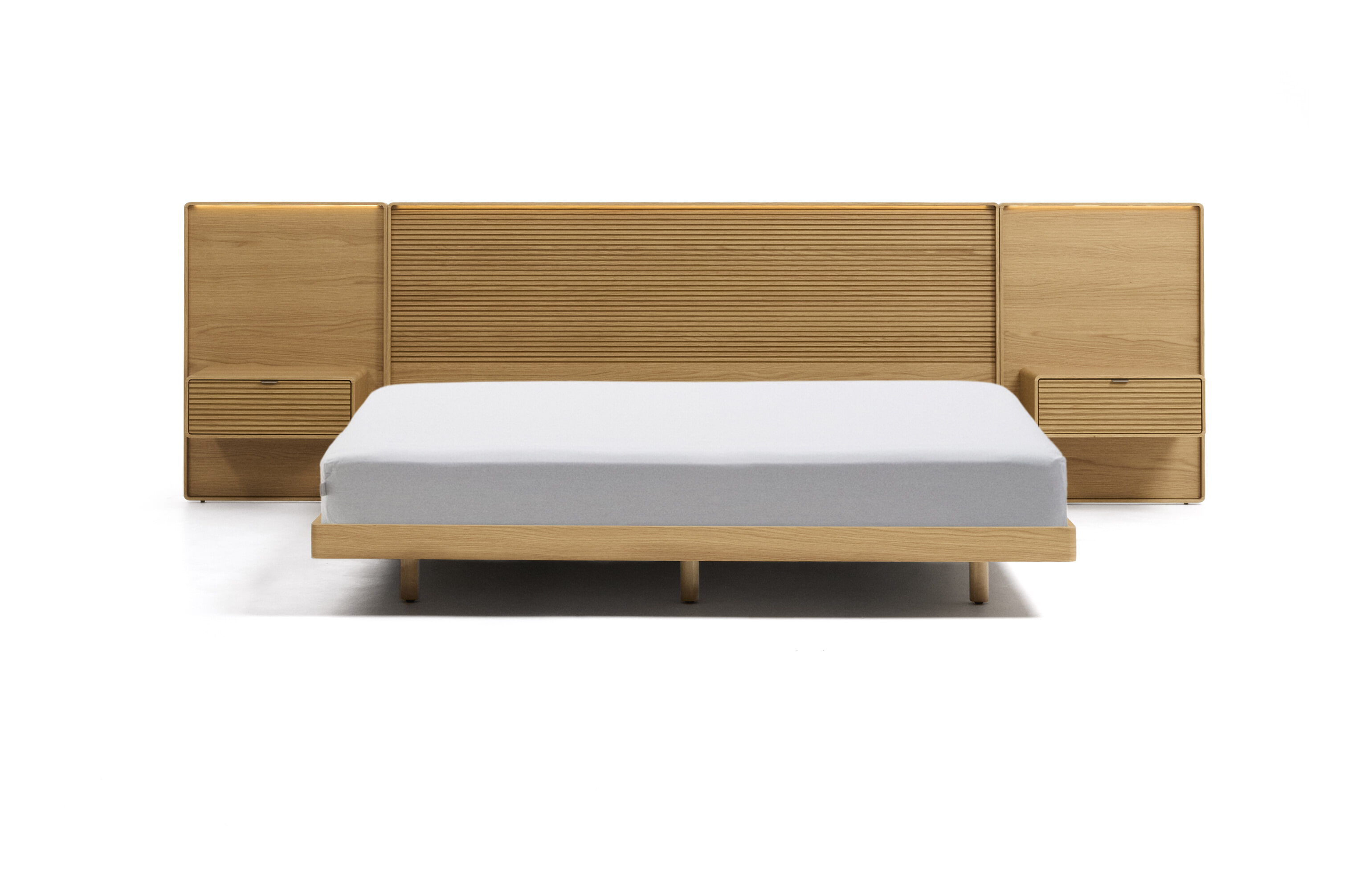Kave Home Bed Norlen Incl. hoofdbord met 2 nachtkastjes, Eikenfineer, 160 x 200cm - NATUREL