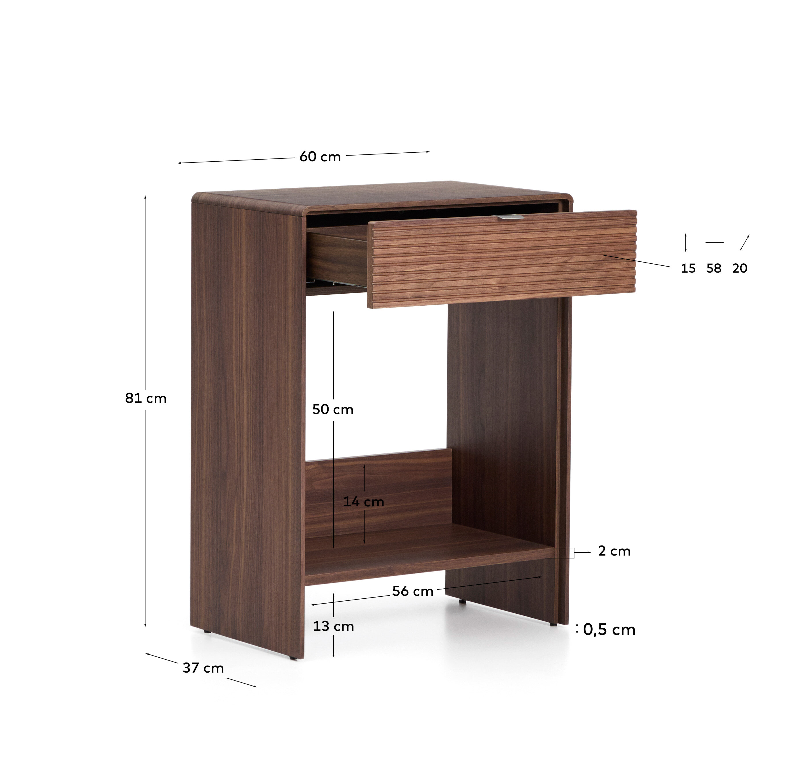 Kave Home Sidetable 'Norlen' Walnootfineer, 60cm