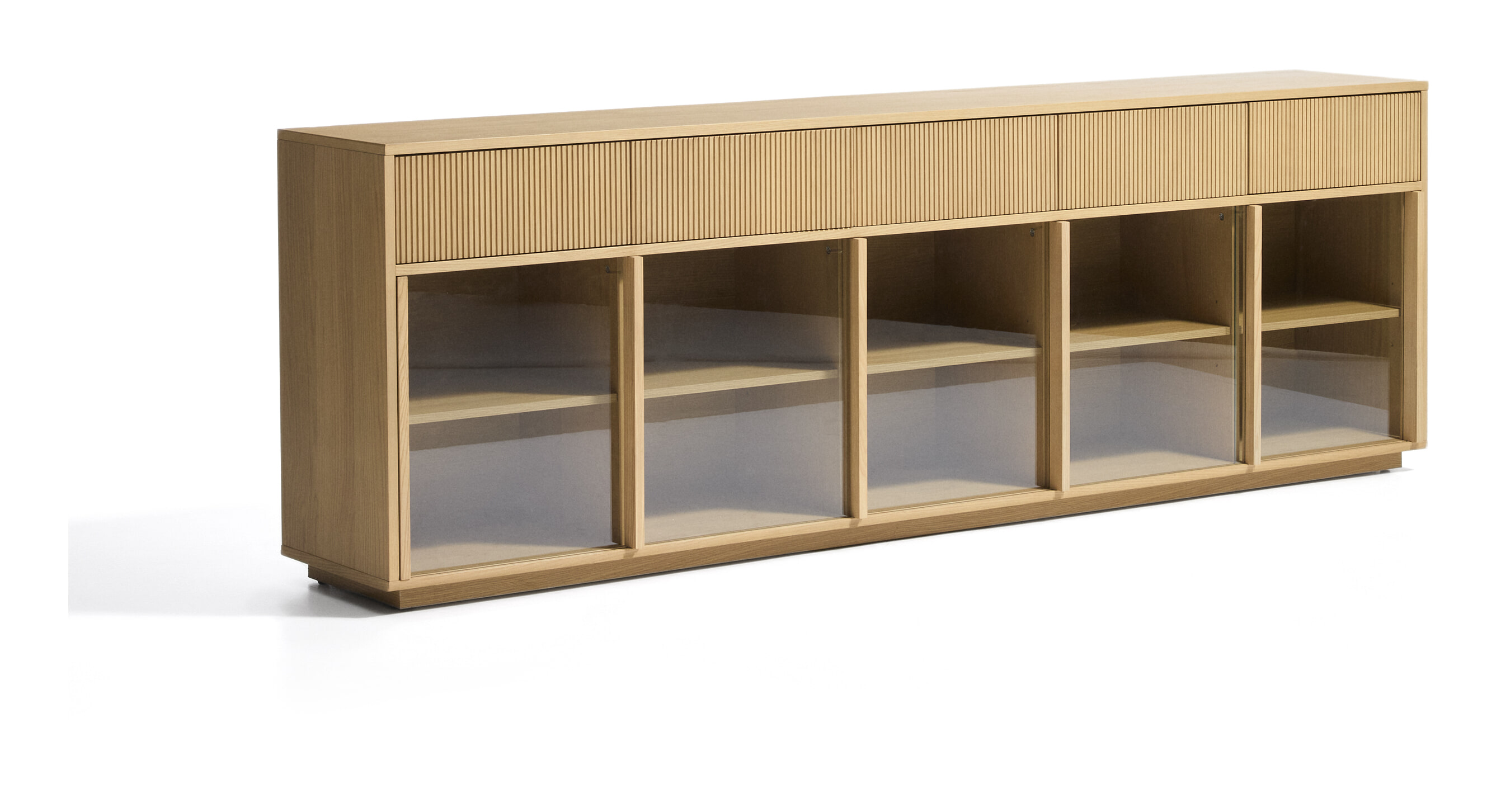 Kave Home Dressoir Helvine Eiken en glas, 245cm - Lichtbruin
