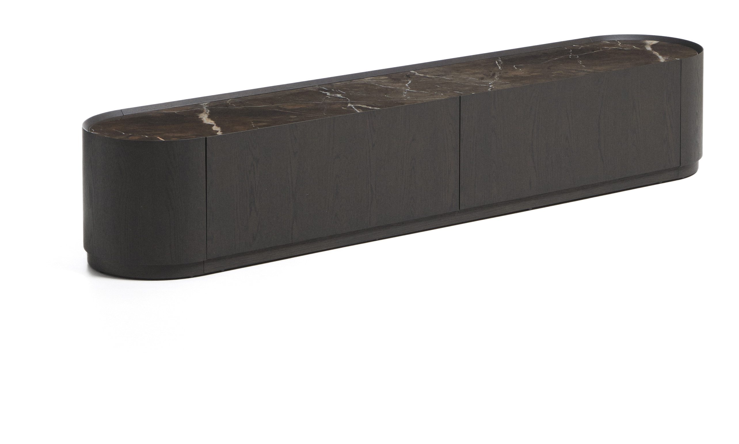 Kave Home TV-meubel Nemore Eiken en marmerlook, Met 2 lades, 200cm - Donkerbruin