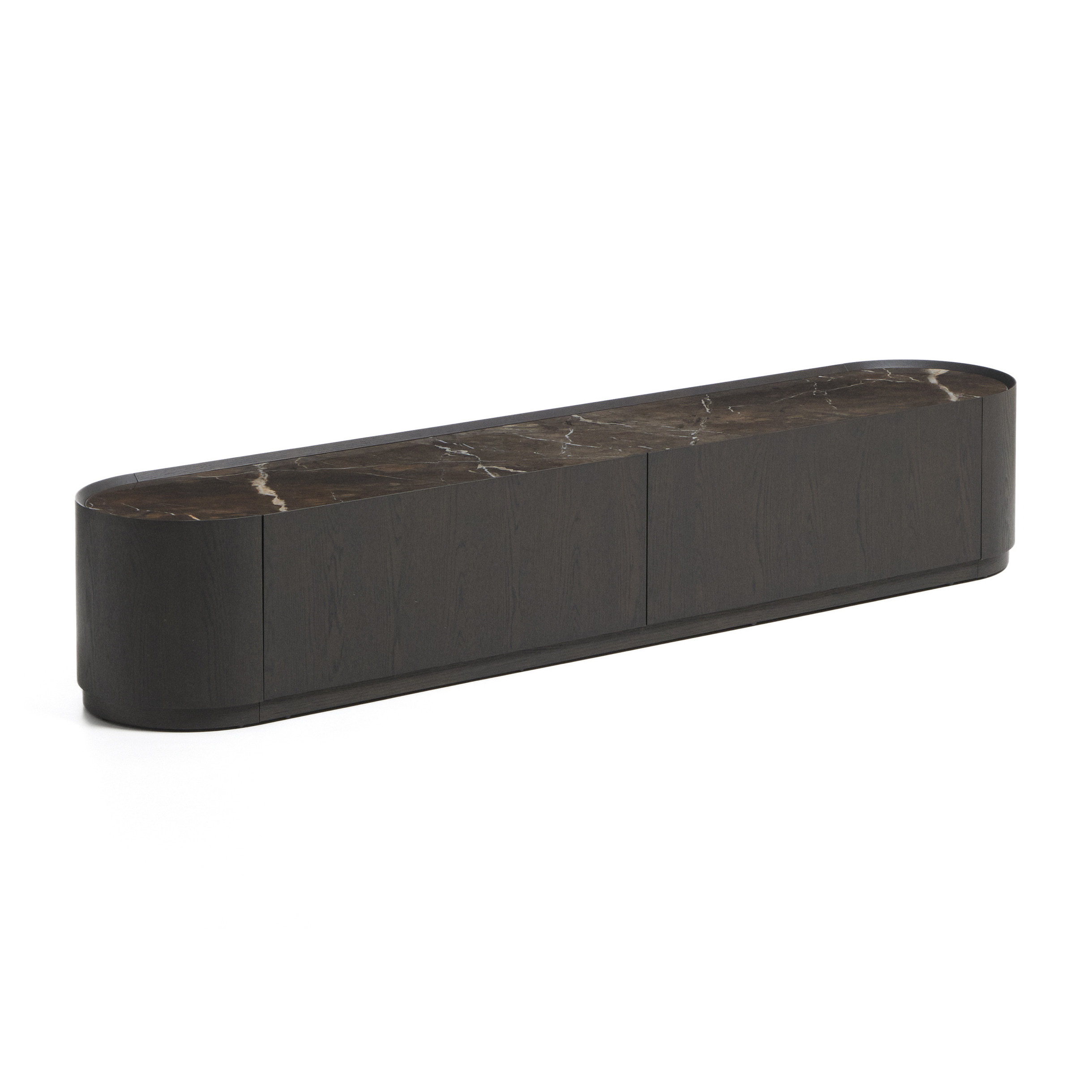 Kave Home TV-meubel Nemore Eiken en marmerlook, Met 2 lades, 200cm - Donkerbruin