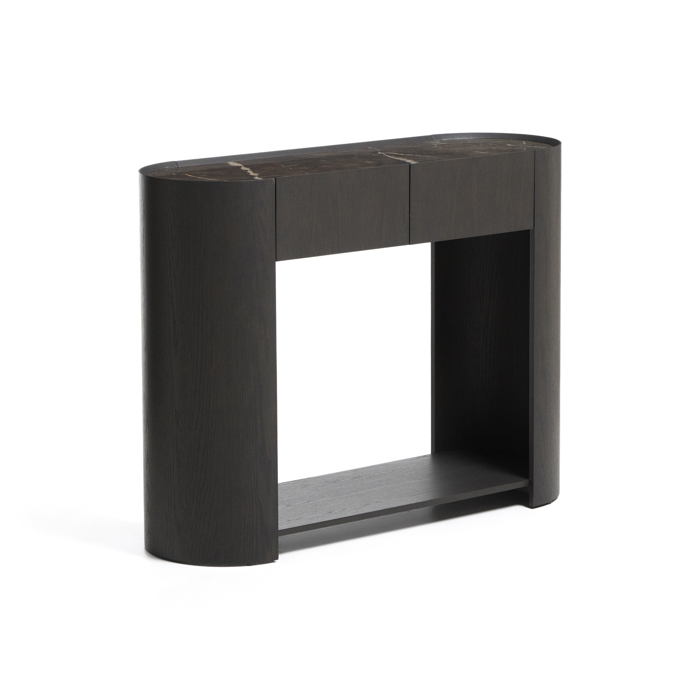 Kave Home Sidetable Nemore Eiken en marmerlook, Met 2 lades, 120cm - Donkerbruin
