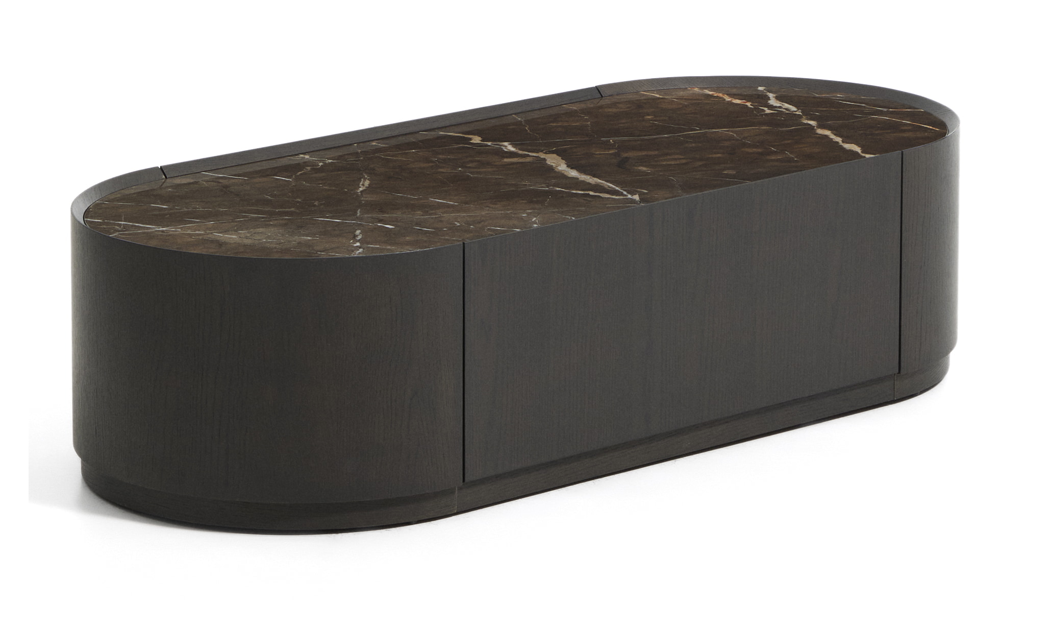 Kave Home Ovale Salontafel Nemore Eiken en marmerlook, Met 1 lade, 140 x 60cm - Donkerbruin - Ovaal