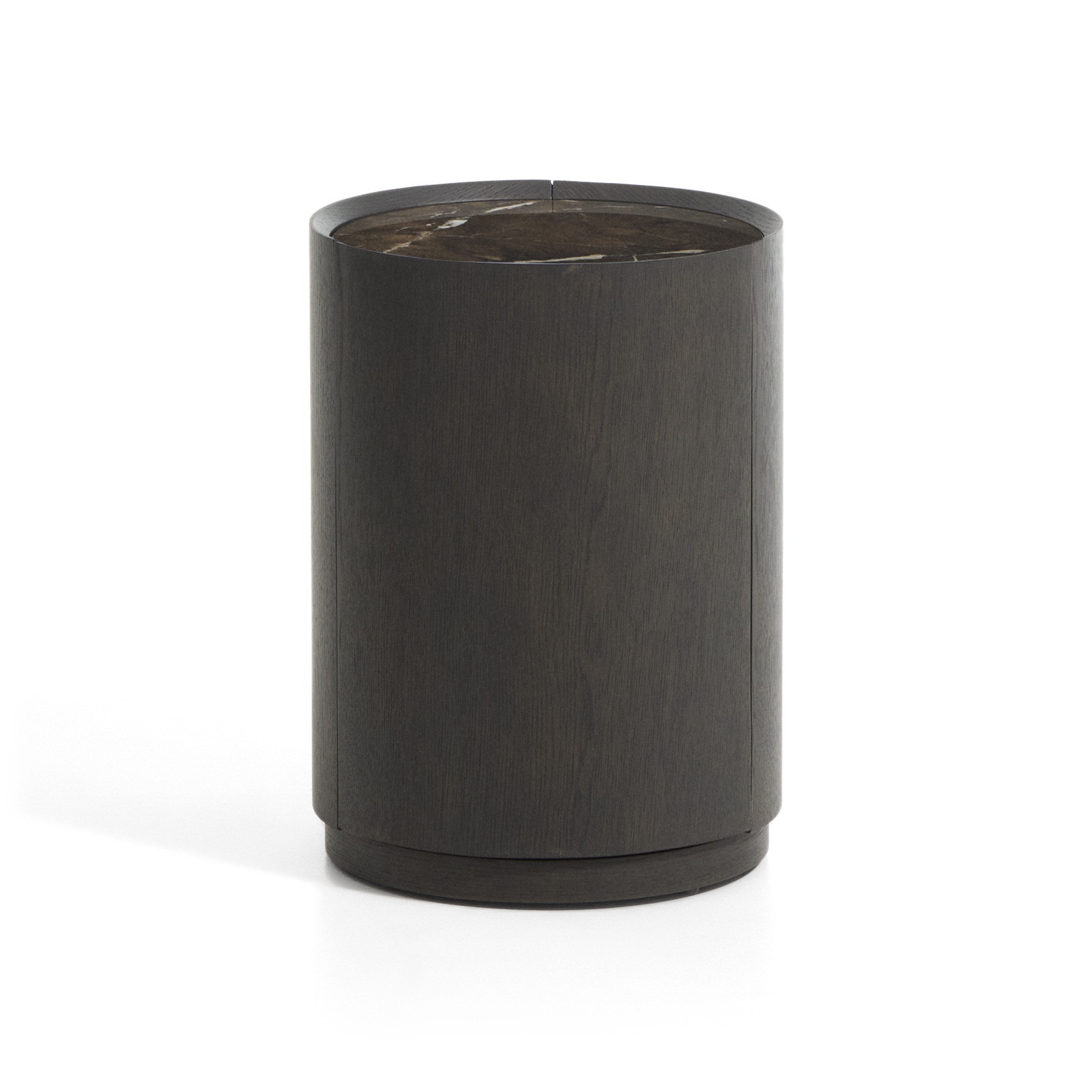 Kave Home Rond Nachtkastje Nemore Eiken en marmerlook, 55 x 40cm - Donkerbruin