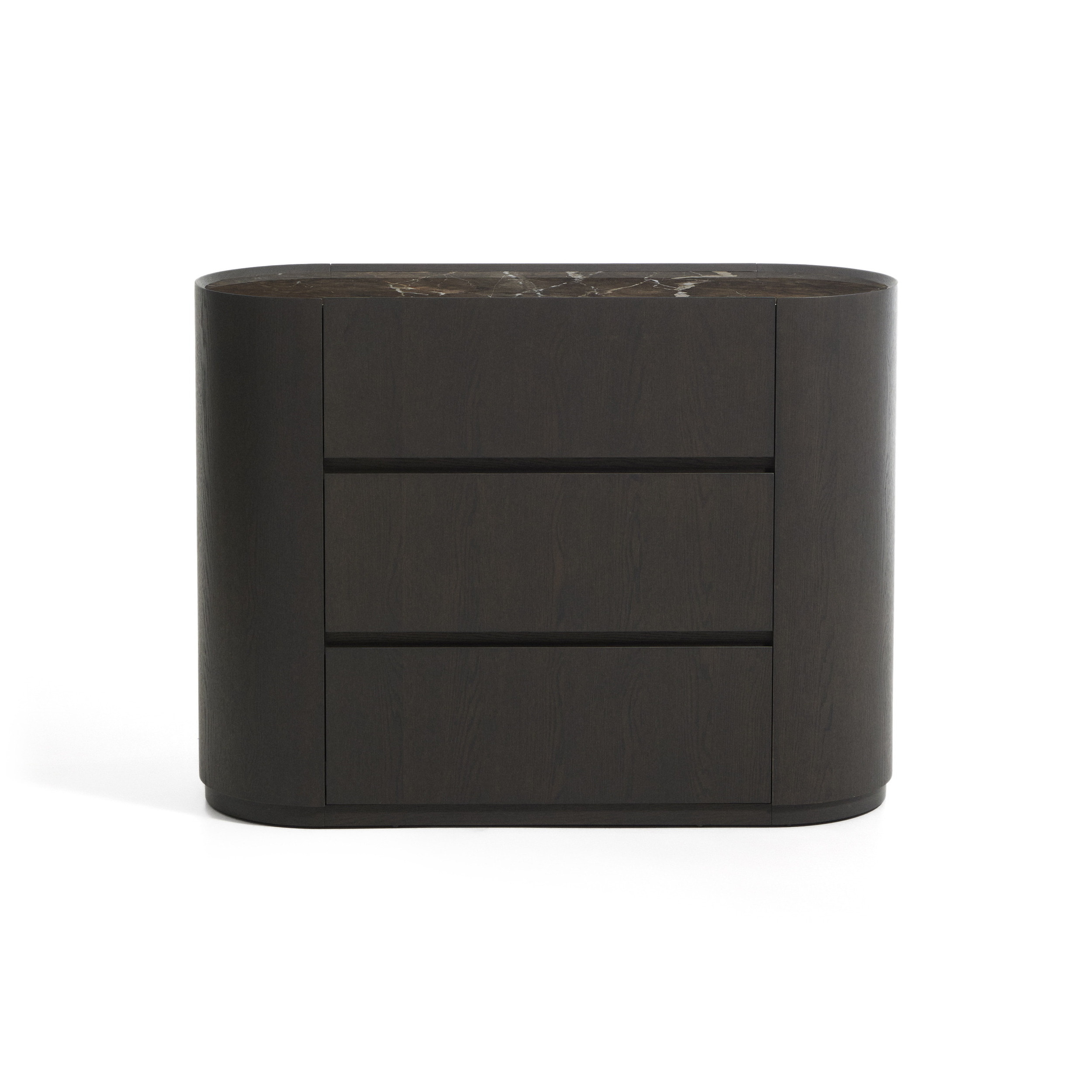 Kave Home Ladekast/Commode Nemore Eiken en marmerlook, Met 3 laden - Donkerbruin