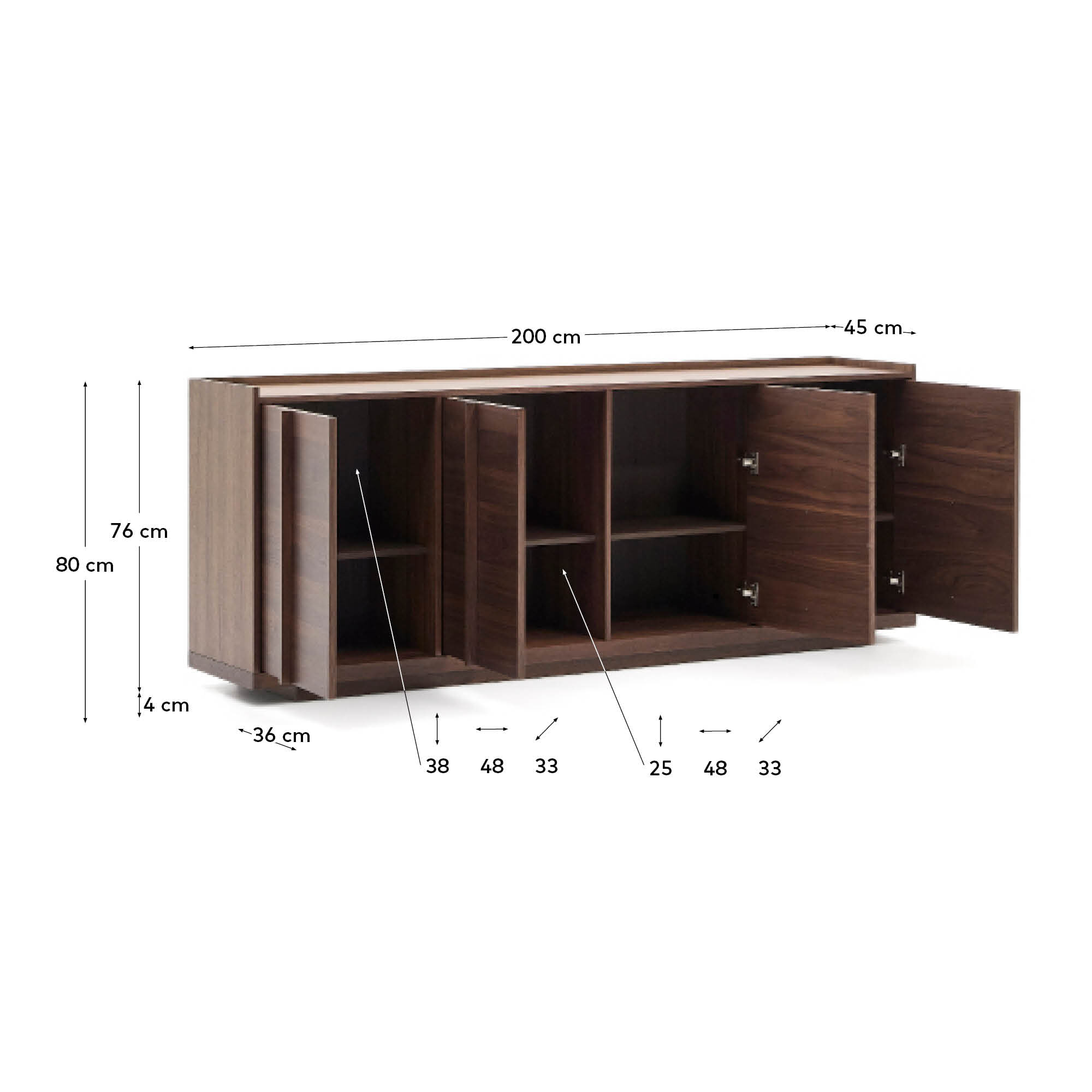 Kave Home Dressoir 'Onix' Notenfineer, 200cm