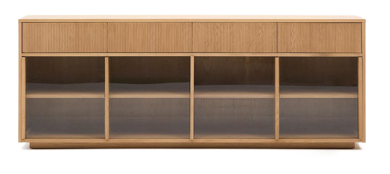 Kave Home Dressoir Helvine Eiken en glas, 200cm - Bruin