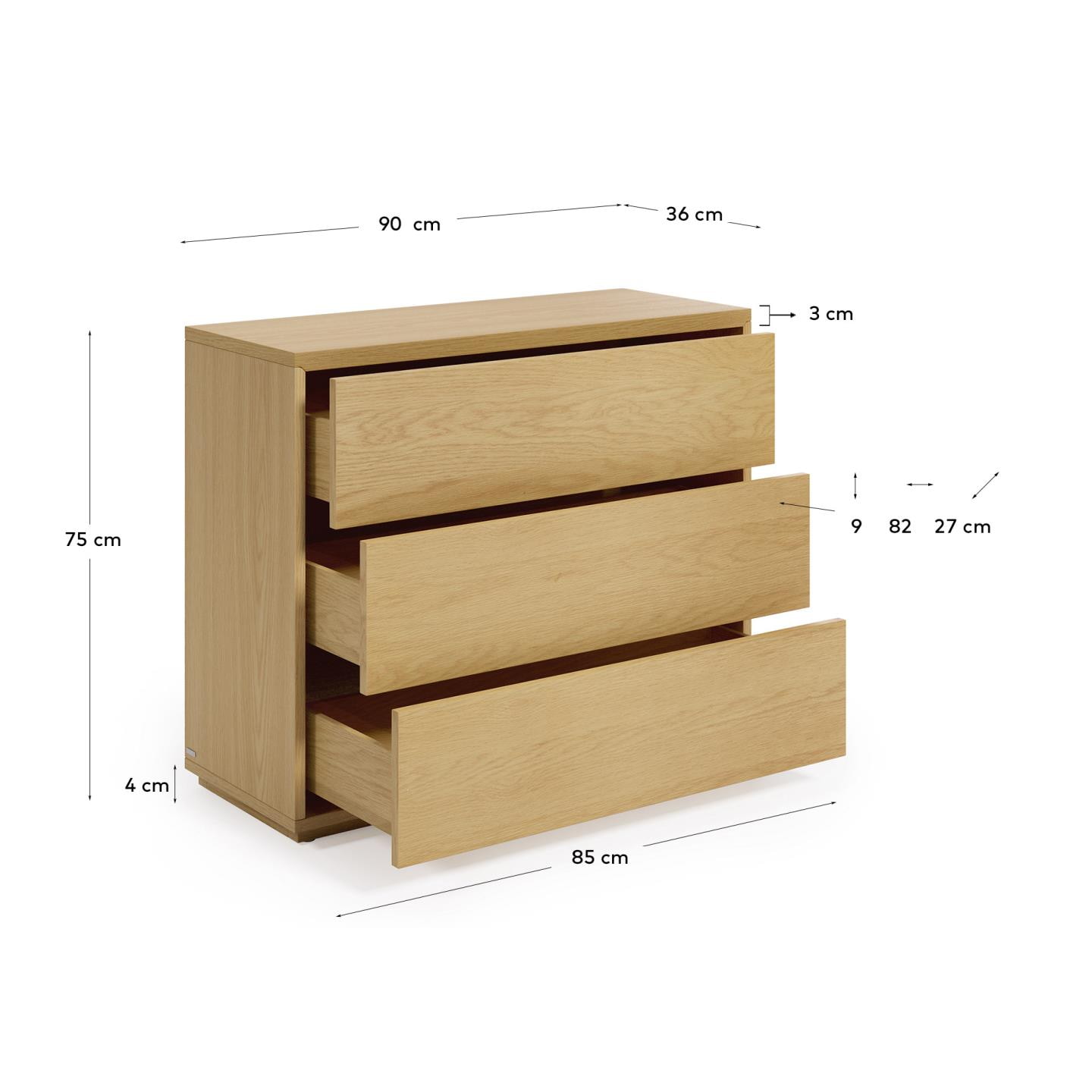 Kave Home Ladekast 'Abilen' Eiken, 90 x 75cm, kleur Naturel