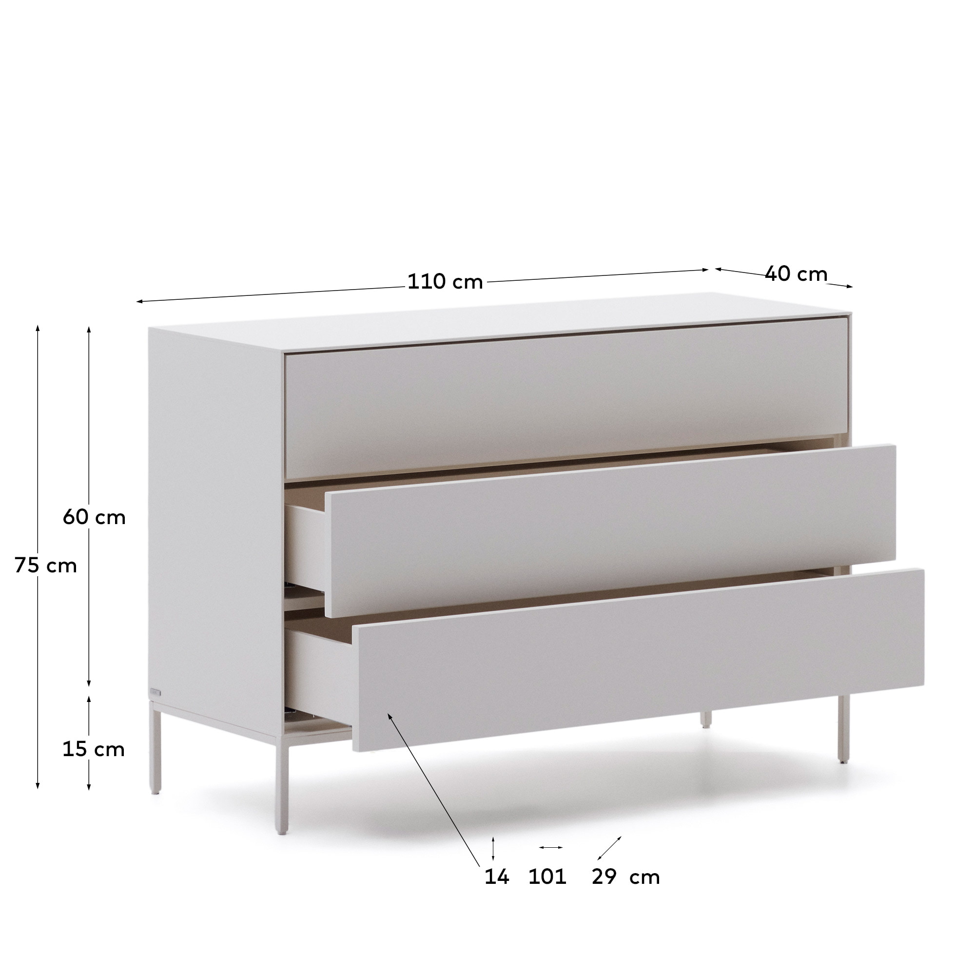 Kave Home Ladekast 'Vedrana' 75 x 110cm, kleur Wit