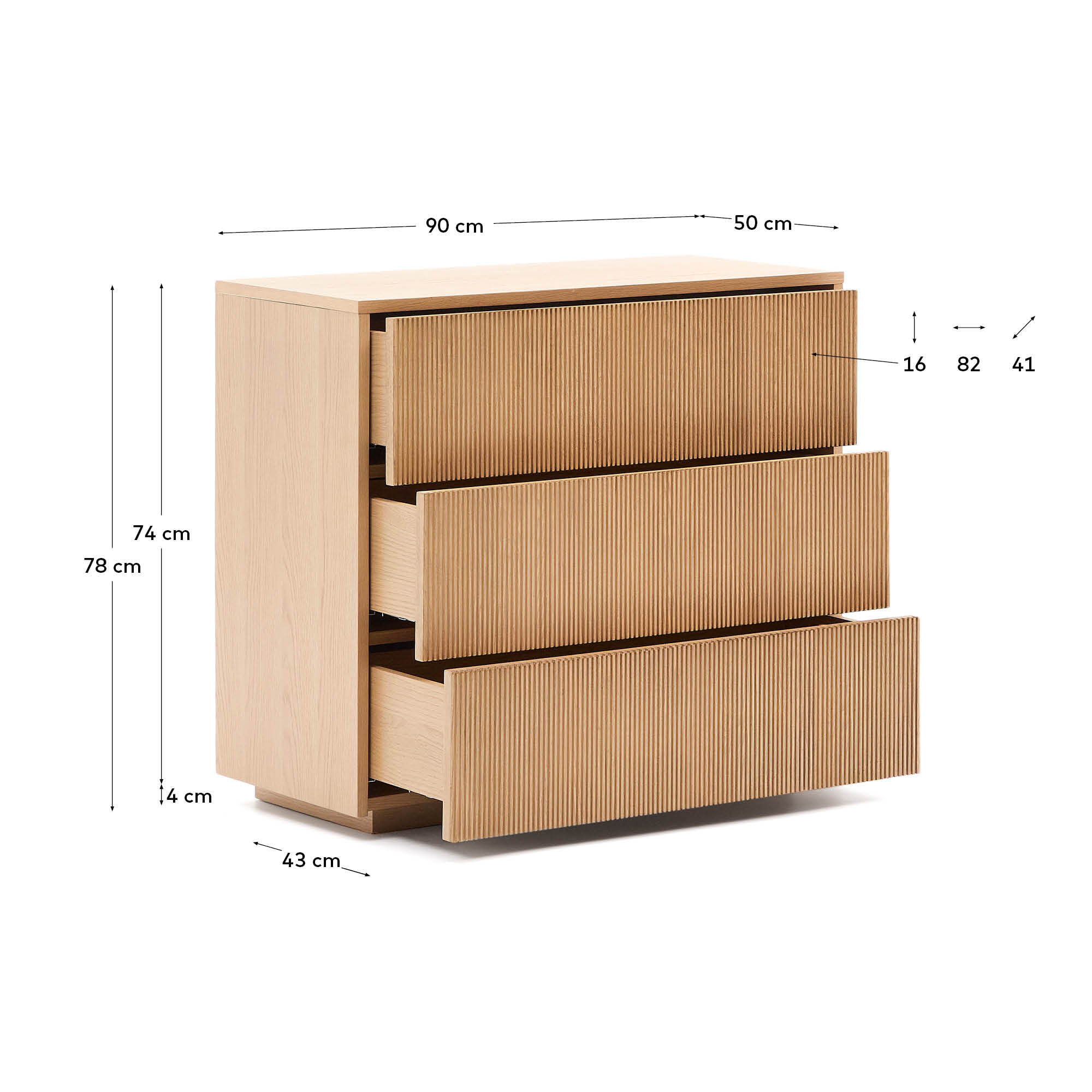 Kave Home Ladekast / Commode 'Helvine' Eiken, Met 3 laden