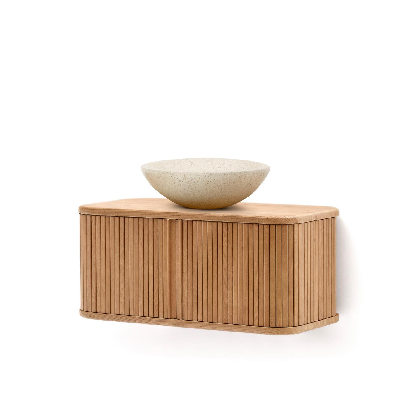 Kave Home Badkamermeubel 'Mailen' Essenhout, 90cm, kleur Naturel (excl. waskom)
