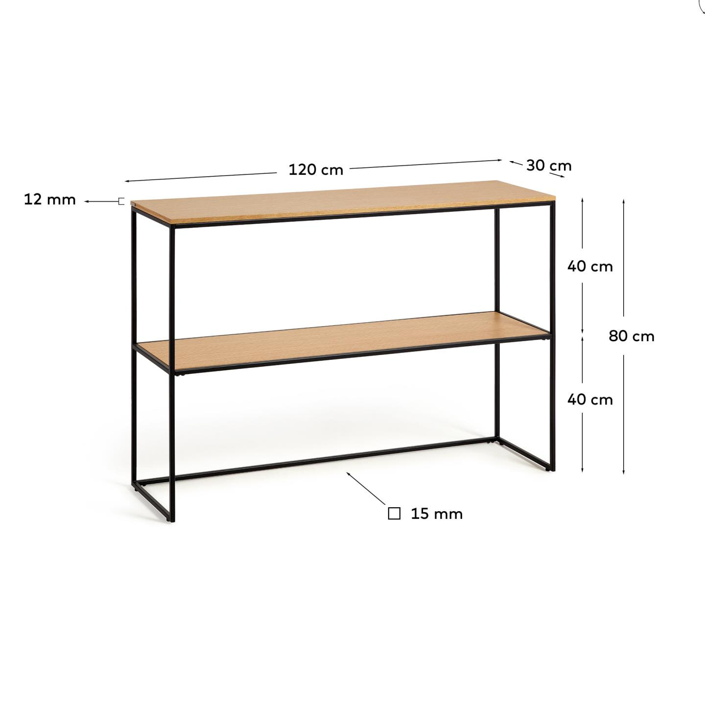 Kave Home Sidetable 'Yoana' Eiken en metaal, 120cm, kleur