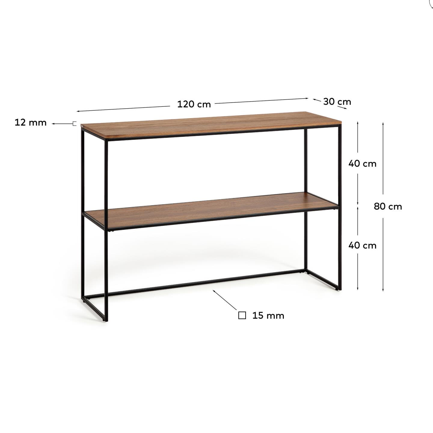 Kave Home Sidetable 'Yoana' Walnoot en metaal, 120cm, kleur 
