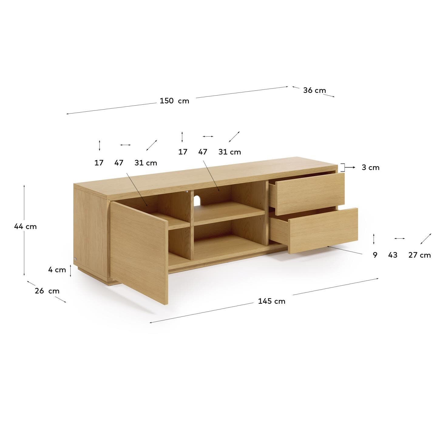 Kave Home TV-meubel 'Abilen' Eiken, 150cm, kleur Naturel