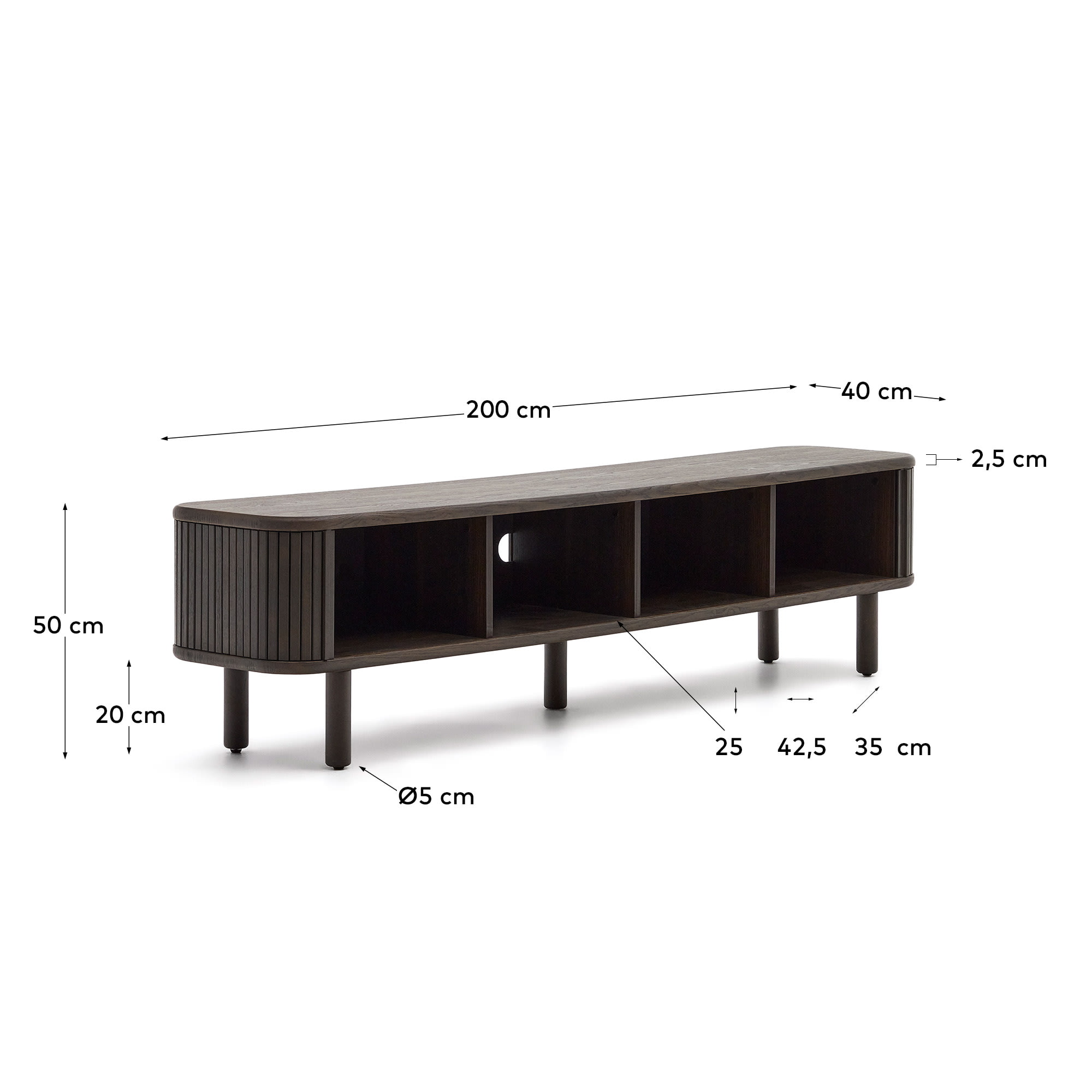 Kave Home TV-meubel 'Mailen' Essenhout, 200cm, kleur Donkerbruin