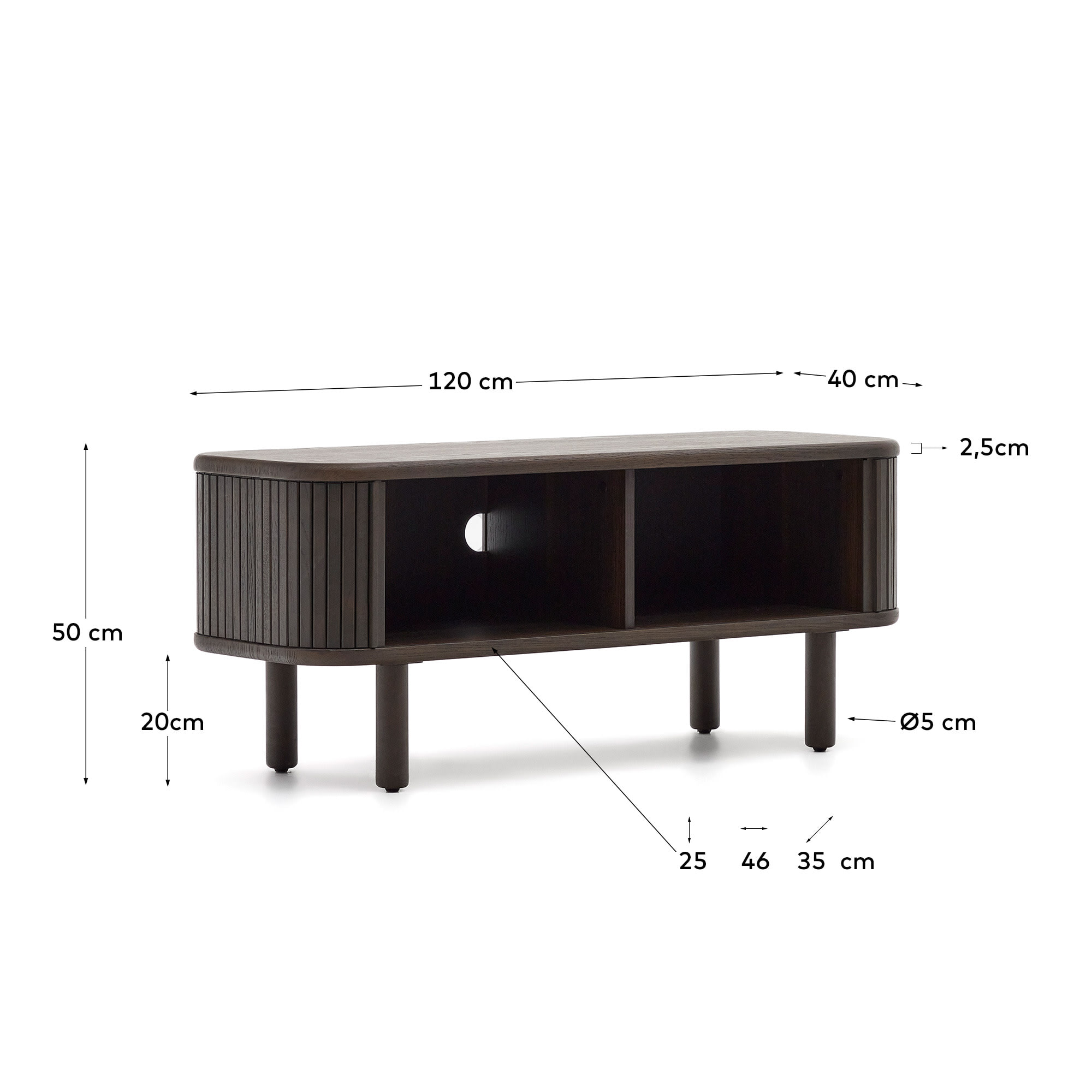 Kave Home TV-meubel 'Mailen' Essenhout, 120cm, kleur Donkerbruin