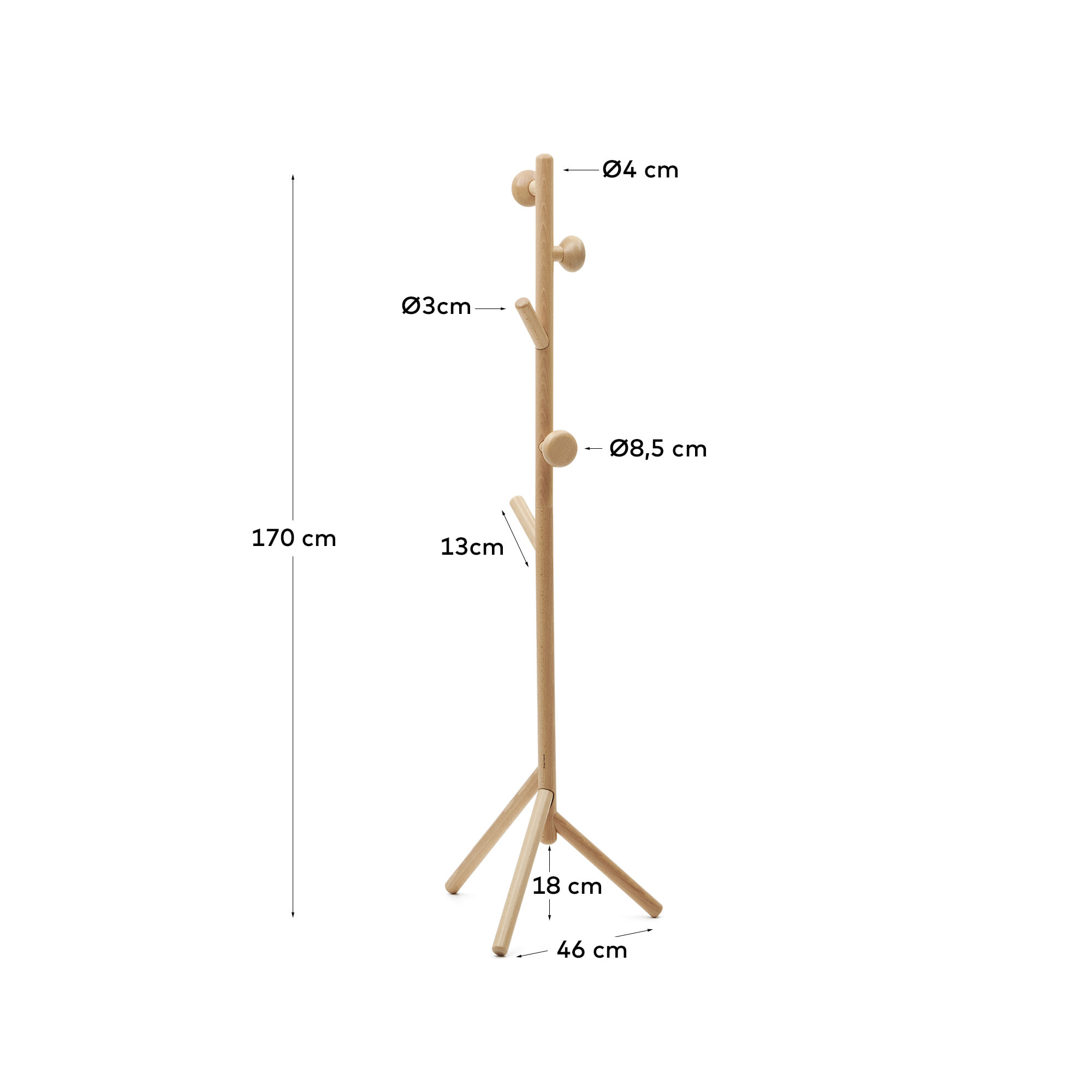Kave Home Kapstok 'Nadue' Beukenhout, 170cm hoog, kleur Naturel
