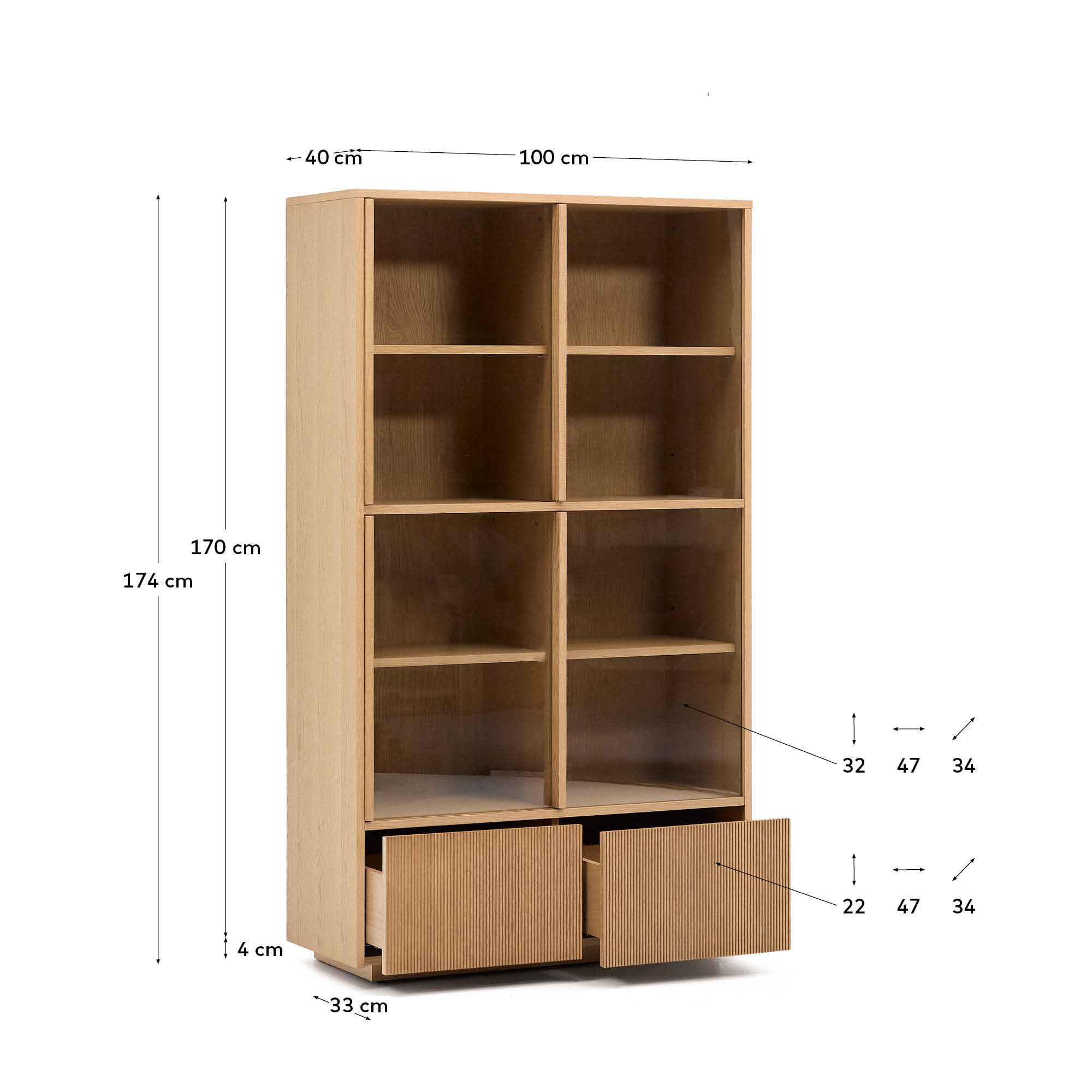 Kave Home Vitrinekast 'Helvine' Eiken en glas, 174 x 100cm